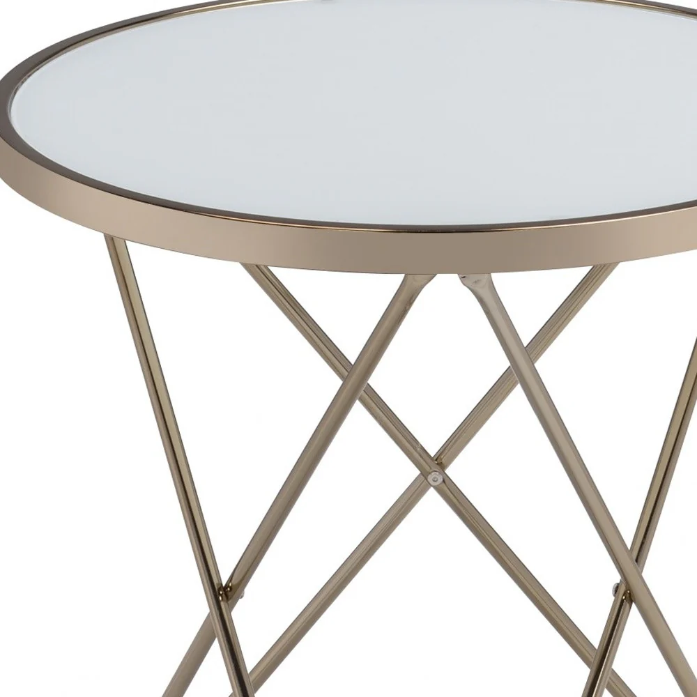 Frosted Glass And Champagne End Table By Homeroots - Image 6