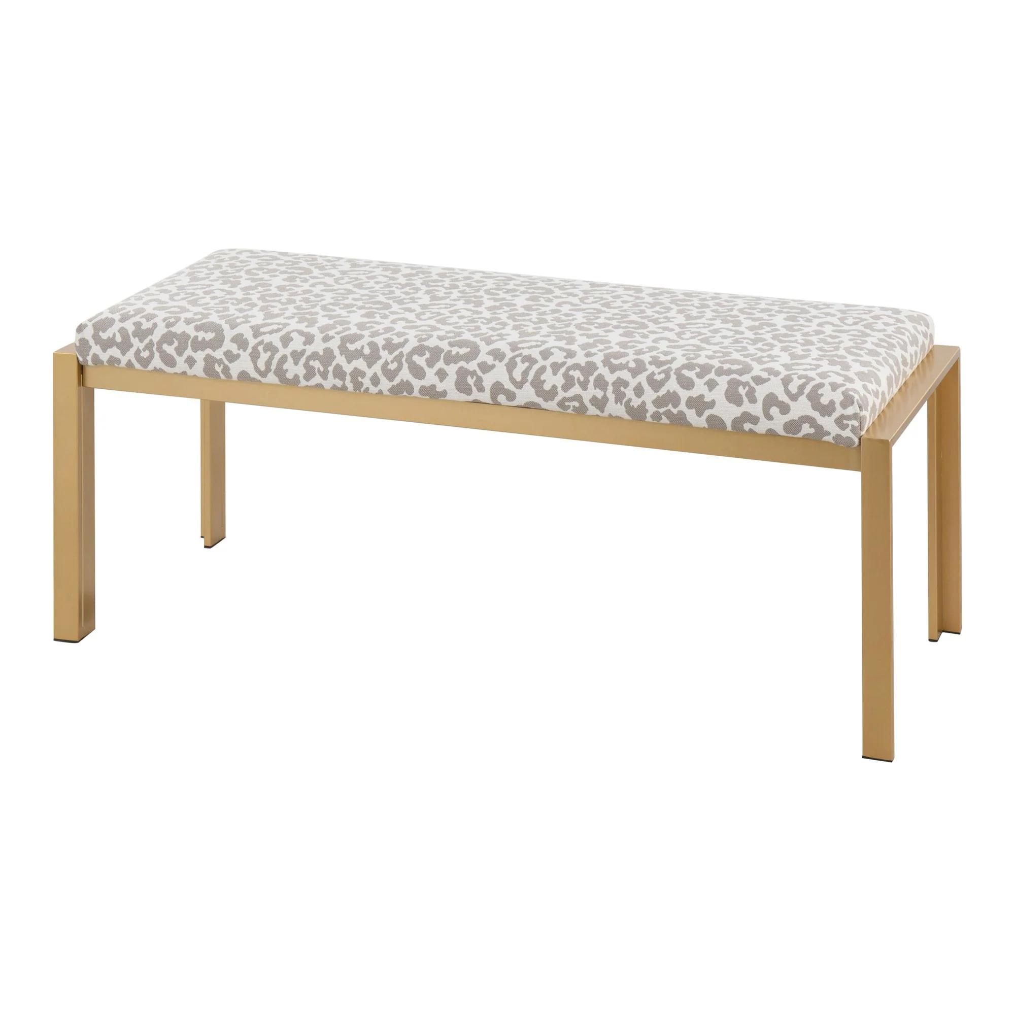 Fuji Contemporary Bench in Gold Metal and Grey Leopard Fabric by LumiSource - Image 4
