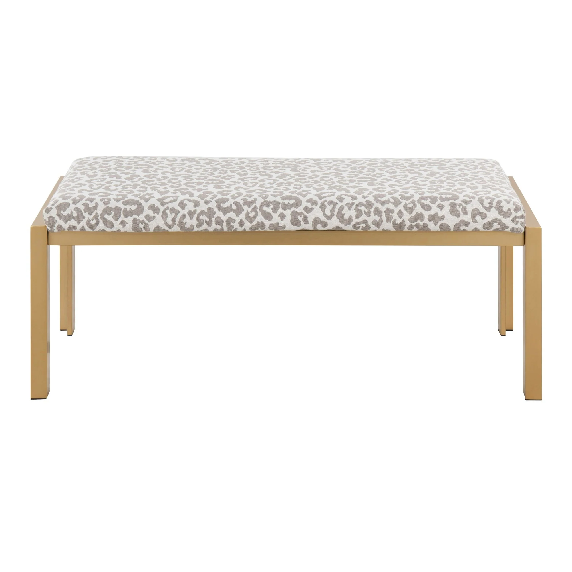 Fuji Contemporary Bench in Gold Metal and Grey Leopard Fabric by LumiSource - Image 5