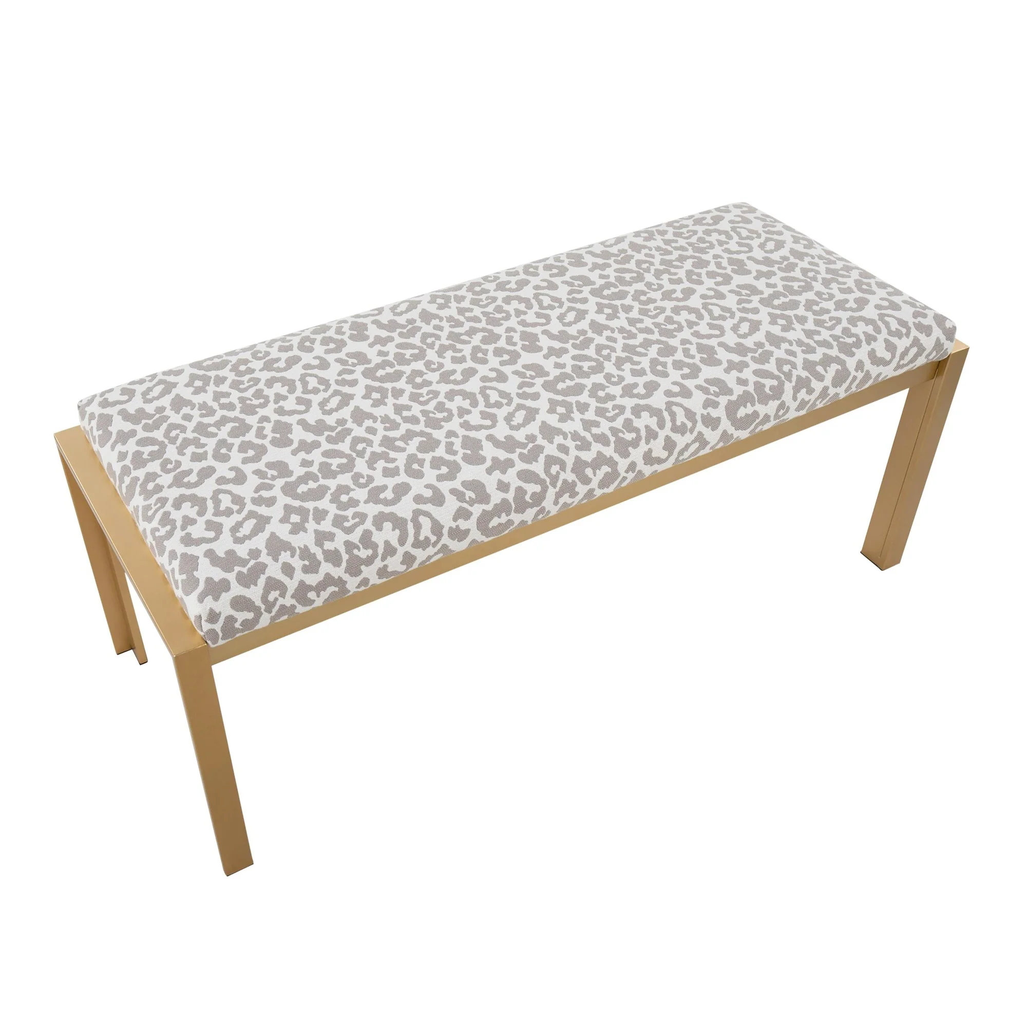 Fuji Contemporary Bench in Gold Metal and Grey Leopard Fabric by LumiSource - Image 6