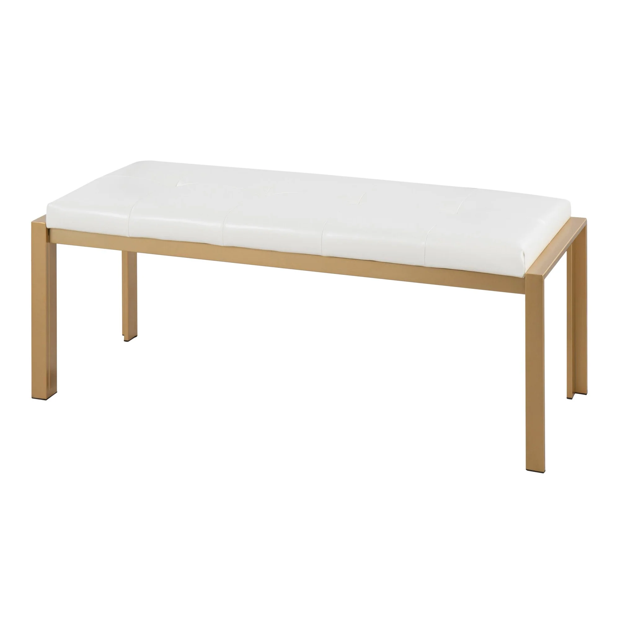 Fuji Contemporary Bench in Gold Metal and White Faux Leather by LumiSource - Image 4