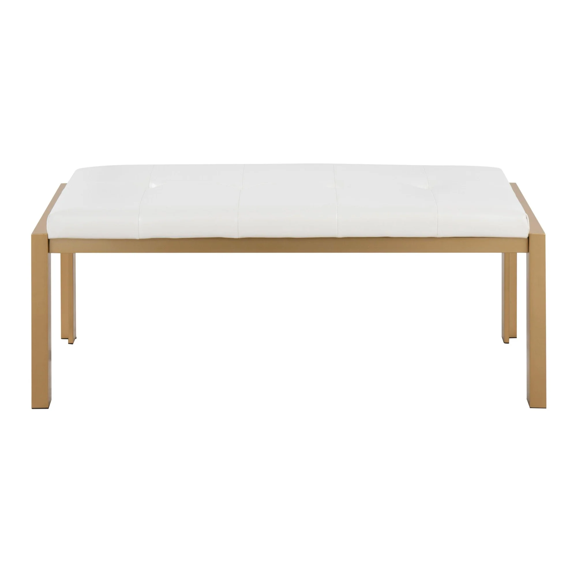 Fuji Contemporary Bench in Gold Metal and White Faux Leather by LumiSource - Image 5