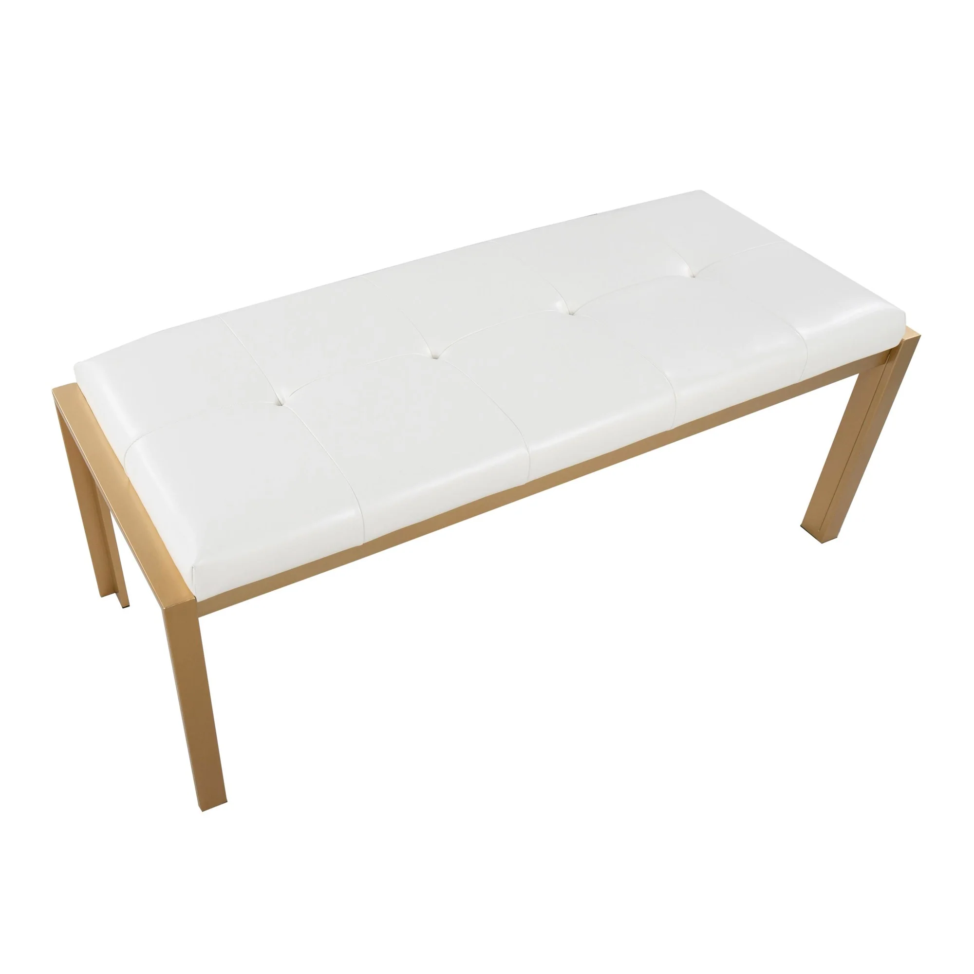 Fuji Contemporary Bench in Gold Metal and White Faux Leather by LumiSource - Image 6