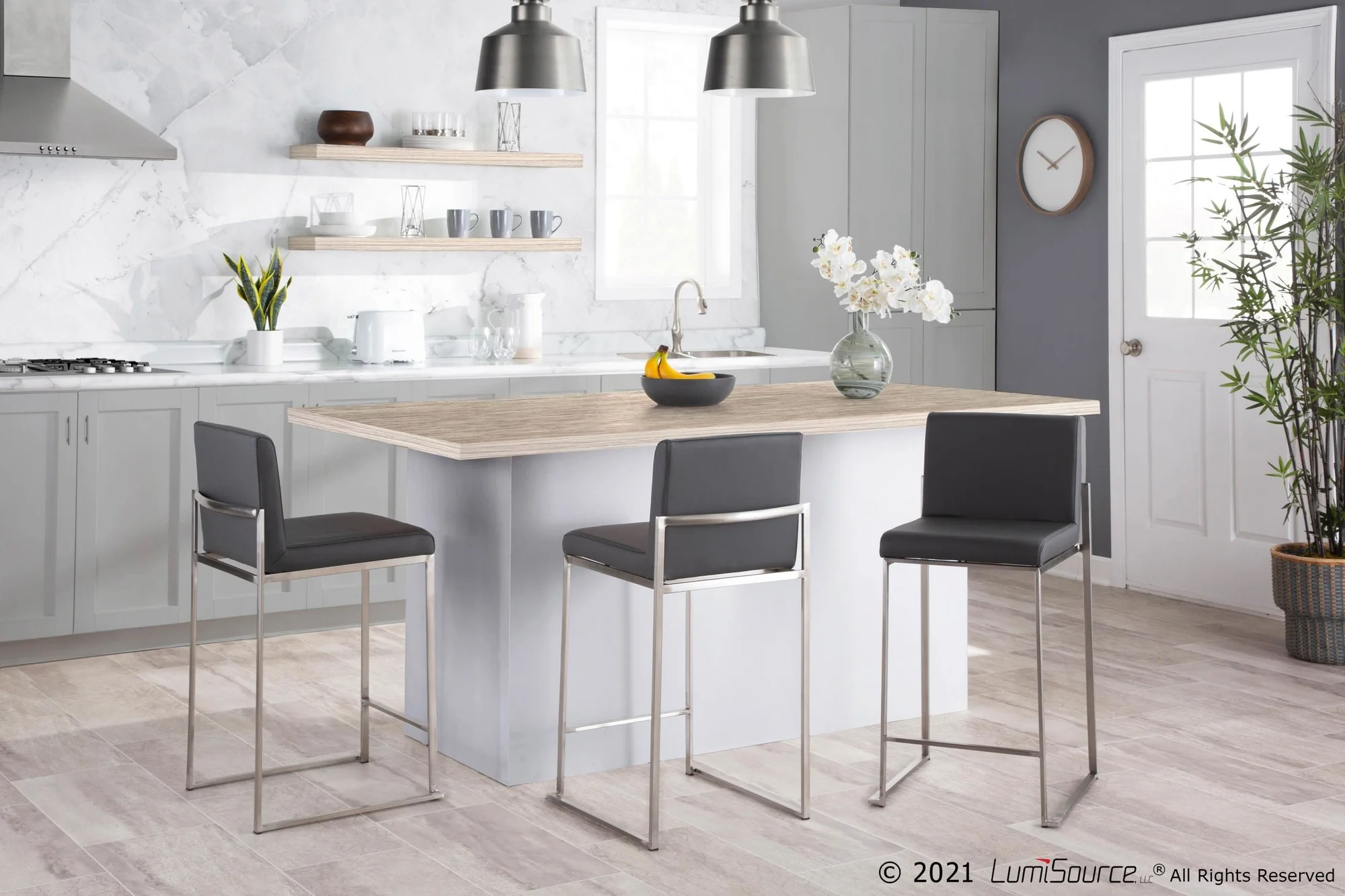 Fuji High Back Counter Stool - Set of 2 Gray By LumiSource - B26-FUJIHB SSGY2 - Image 6