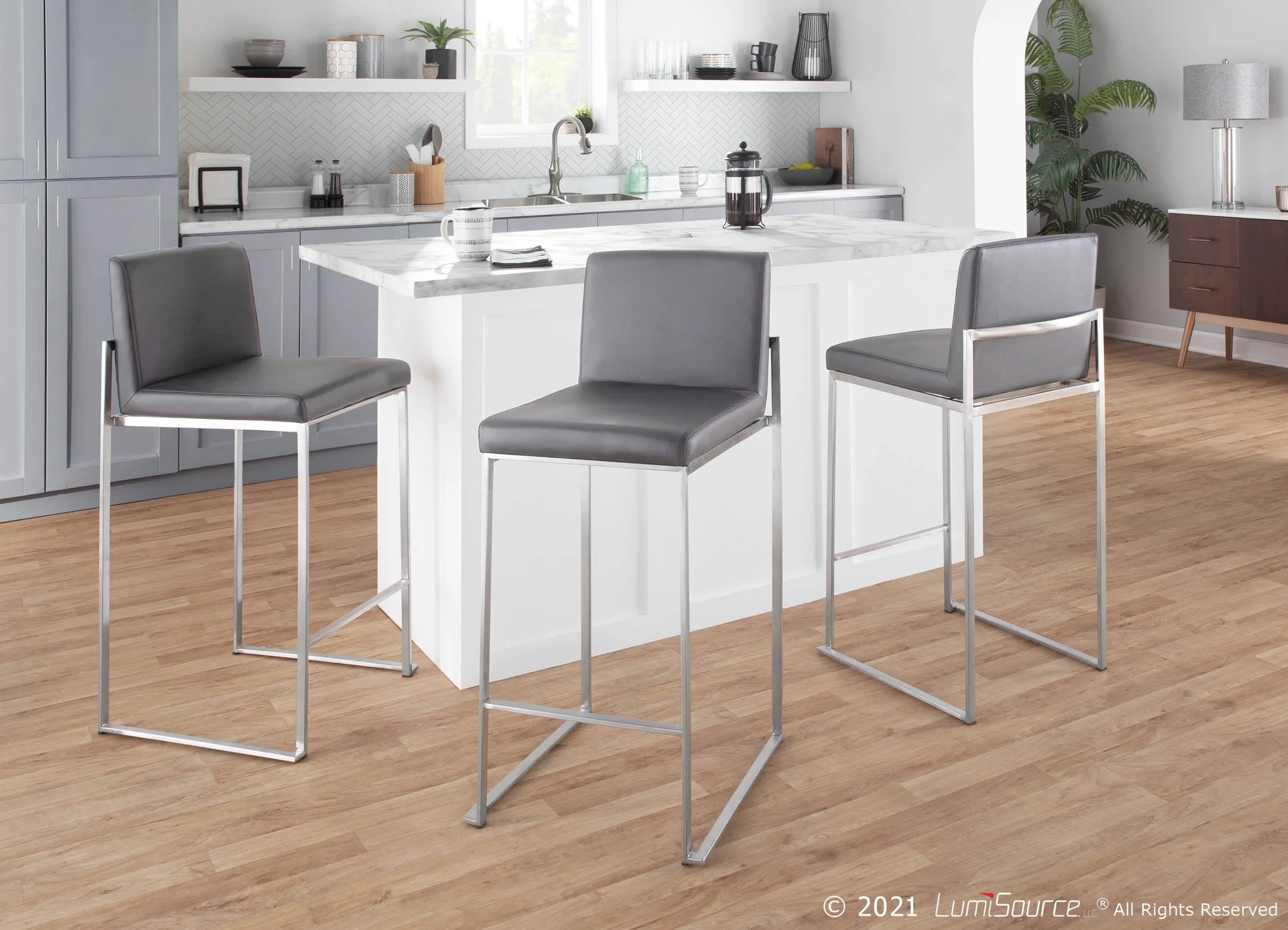 Fuji High Back Counter Stool - Set of 2 Gray By LumiSource - B26-FUJIHB SSGY2 - Image 7