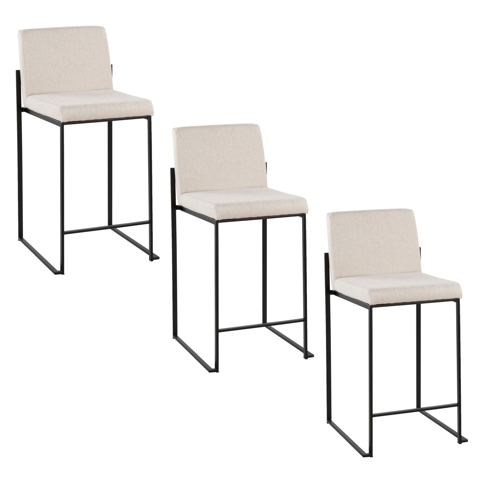 Fuji High Back 26" Fixed-Height Counter Stool - Set of 3 By LumiSource - B26-FUJIHBFB BKBG3 - Image 3
