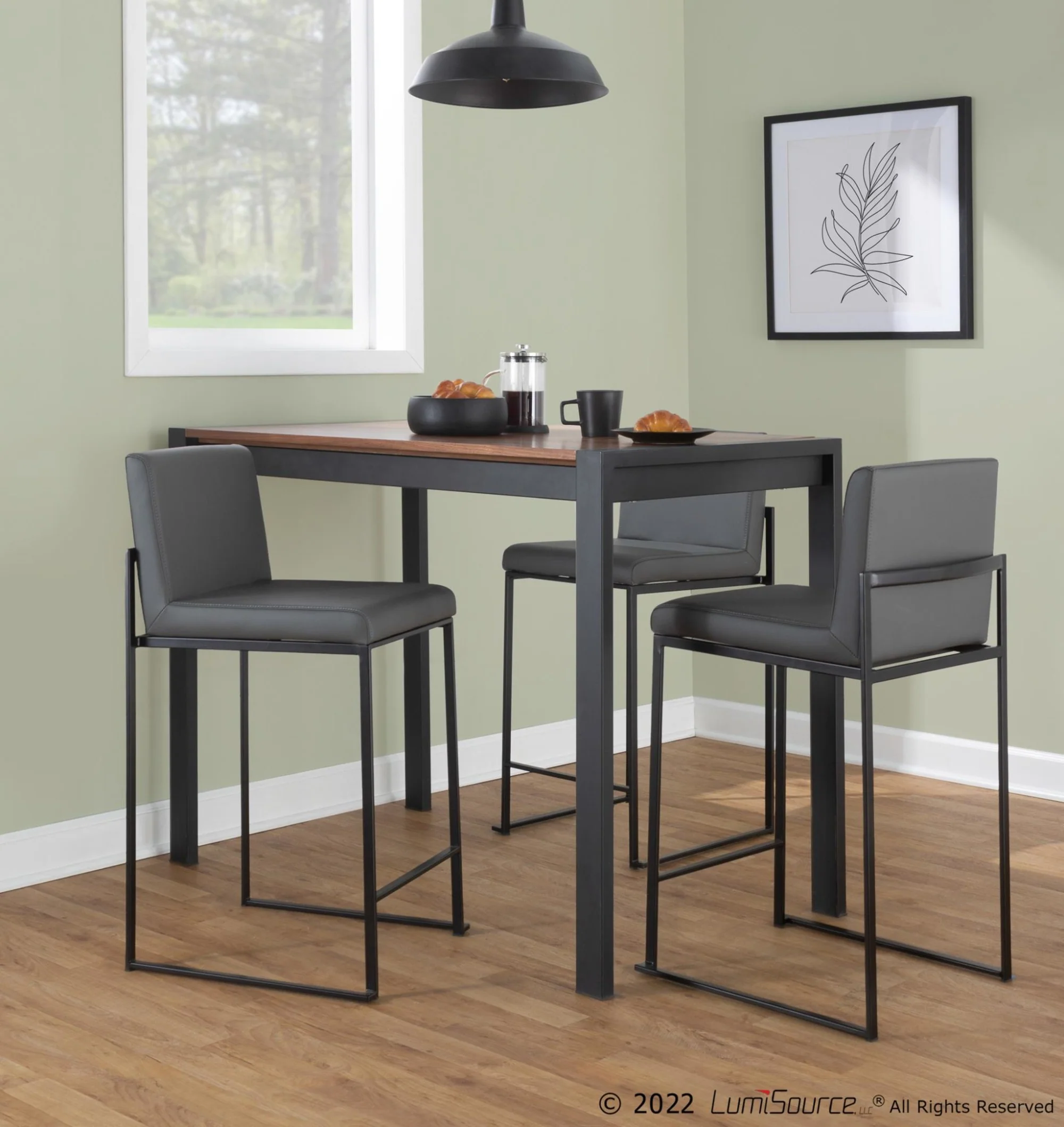 Fuji High Back 26" Fixed-Height Counter Stool - Set of 3 By LumiSource - B26-FUJIHBPU BKGY3 - Image 2