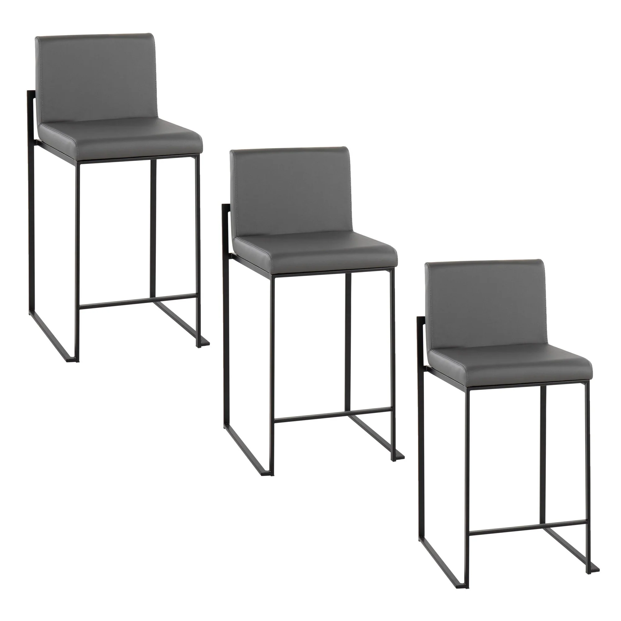 Fuji High Back 26" Fixed-Height Counter Stool - Set of 3 By LumiSource - B26-FUJIHBPU BKGY3 - Image 3