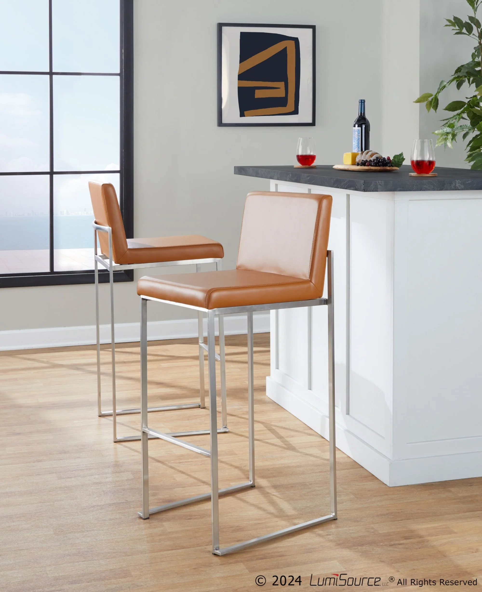 Fuji High Back 30" Fixed-Height Barstool - Set of 2 By LumiSource - B30-FUJIHBPU SSCAM2 - Image 2