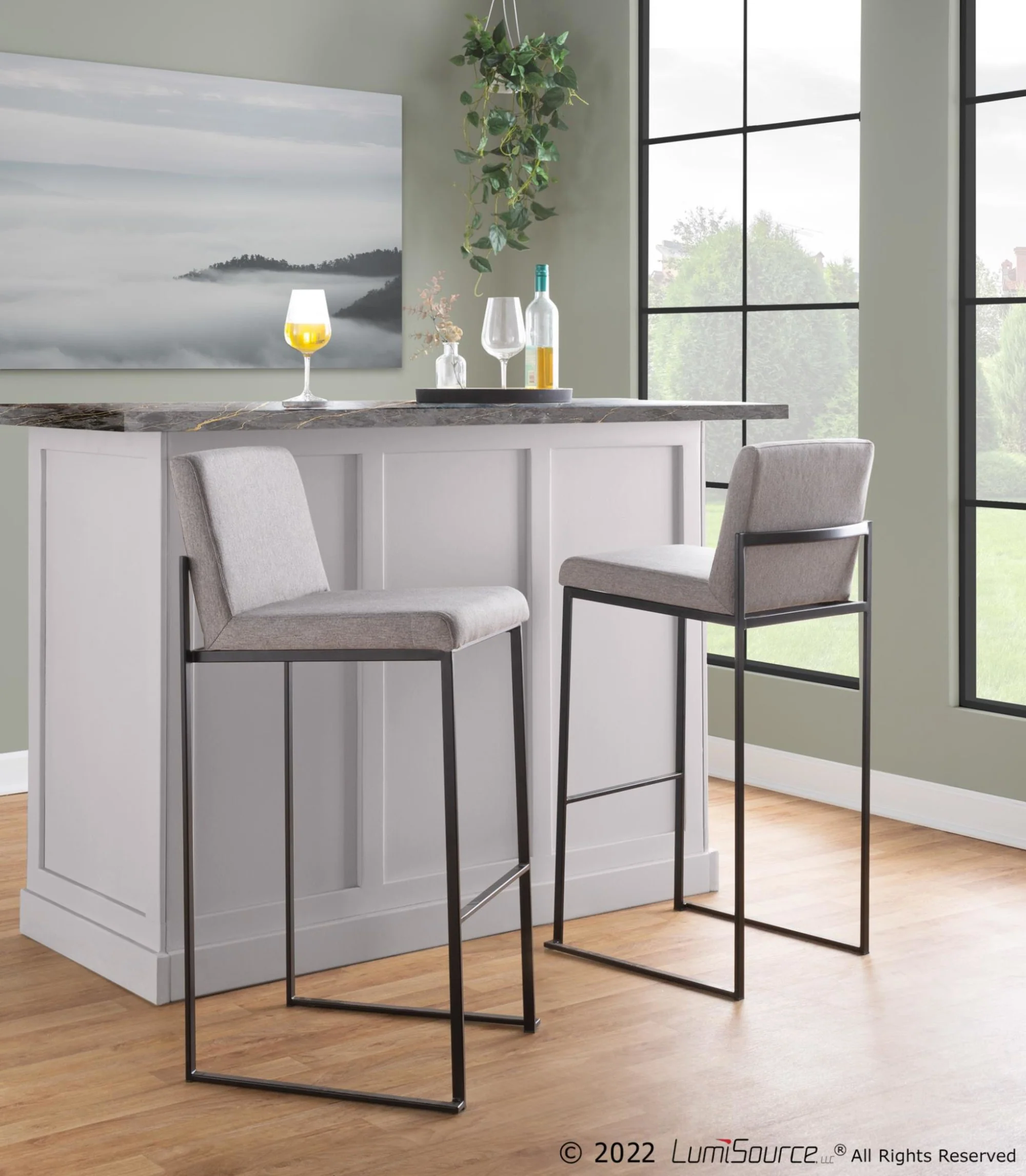 Fuji High Back 30" Fixed-Height Barstool - Set of 3 By LumiSource - B30-FUJIHBFB BKBG3 - Image 8