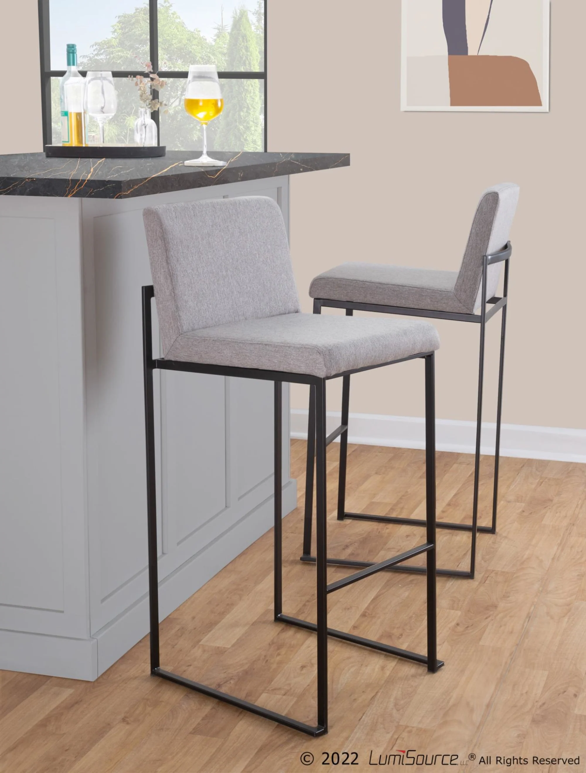 Fuji High Back 30" Fixed-Height Barstool - Set of 3 By LumiSource - B30-FUJIHBFB BKBG3 - Image 9