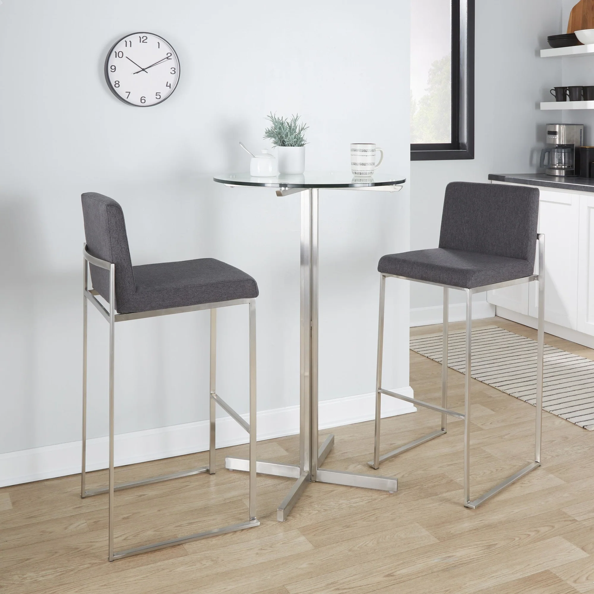 Fuji High Back 30" Fixed-Height Barstool - Set of 3 By LumiSource - B30-FUJIHBFB SSCHAR3 - Image 2