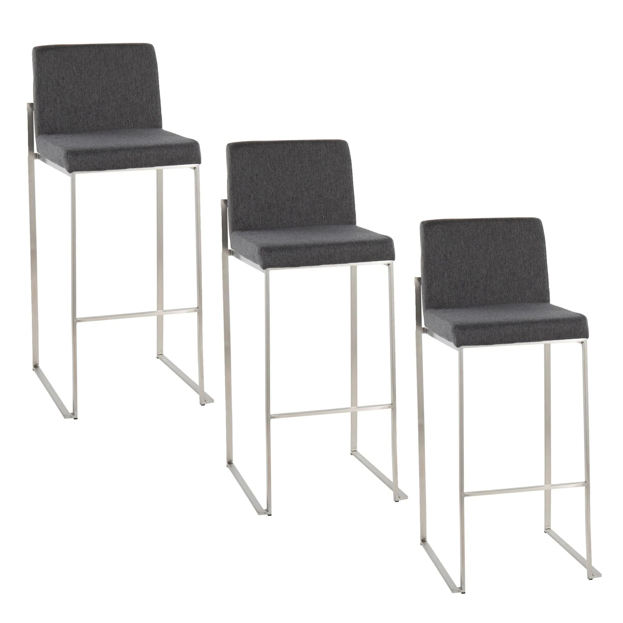Fuji High Back 30" Fixed-Height Barstool - Set of 3 By LumiSource - B30-FUJIHBFB SSCHAR3 - Image 3