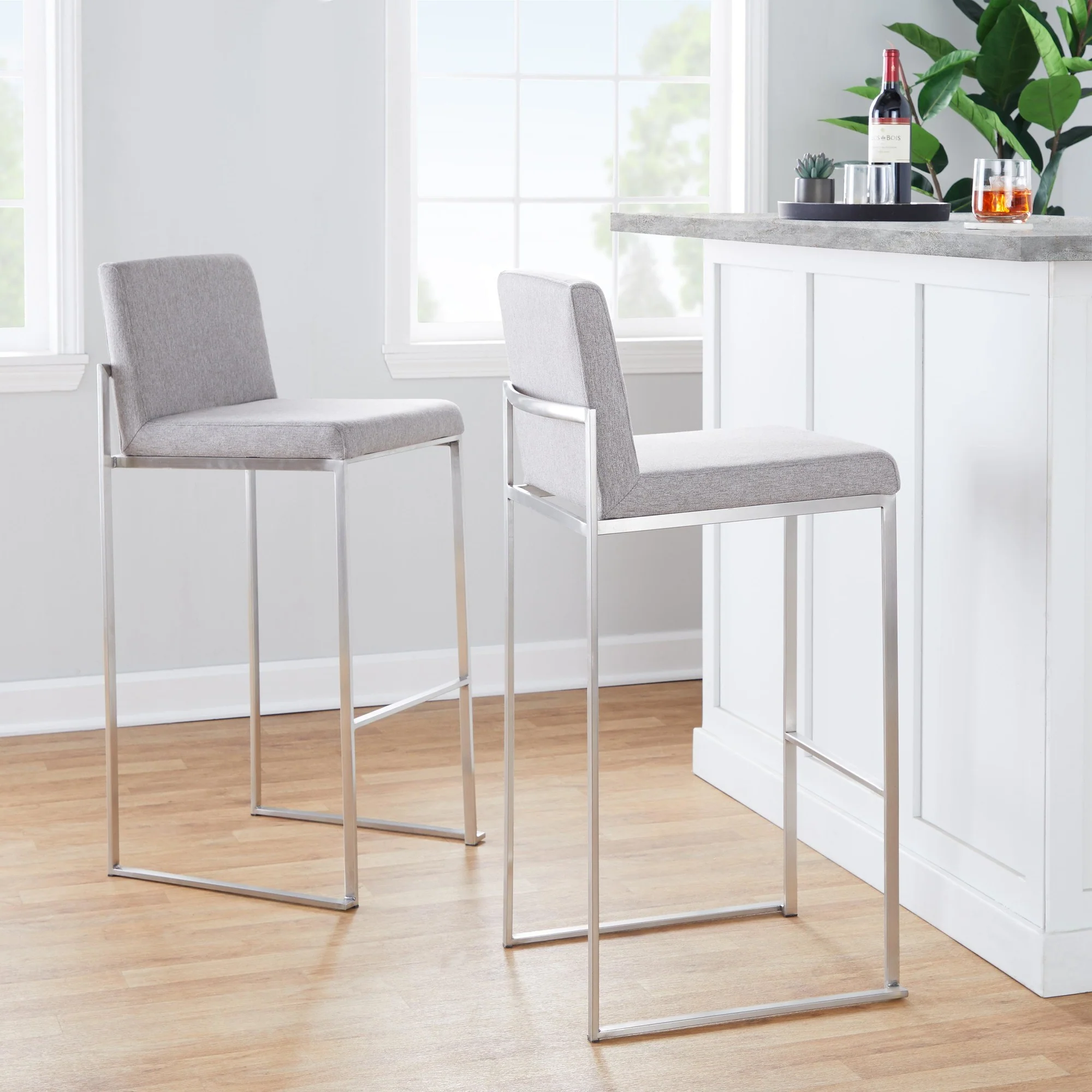 Fuji High Back 30" Fixed-Height Barstool - Set of 3 By LumiSource - B30-FUJIHBFB SSCHAR3 - Image 9