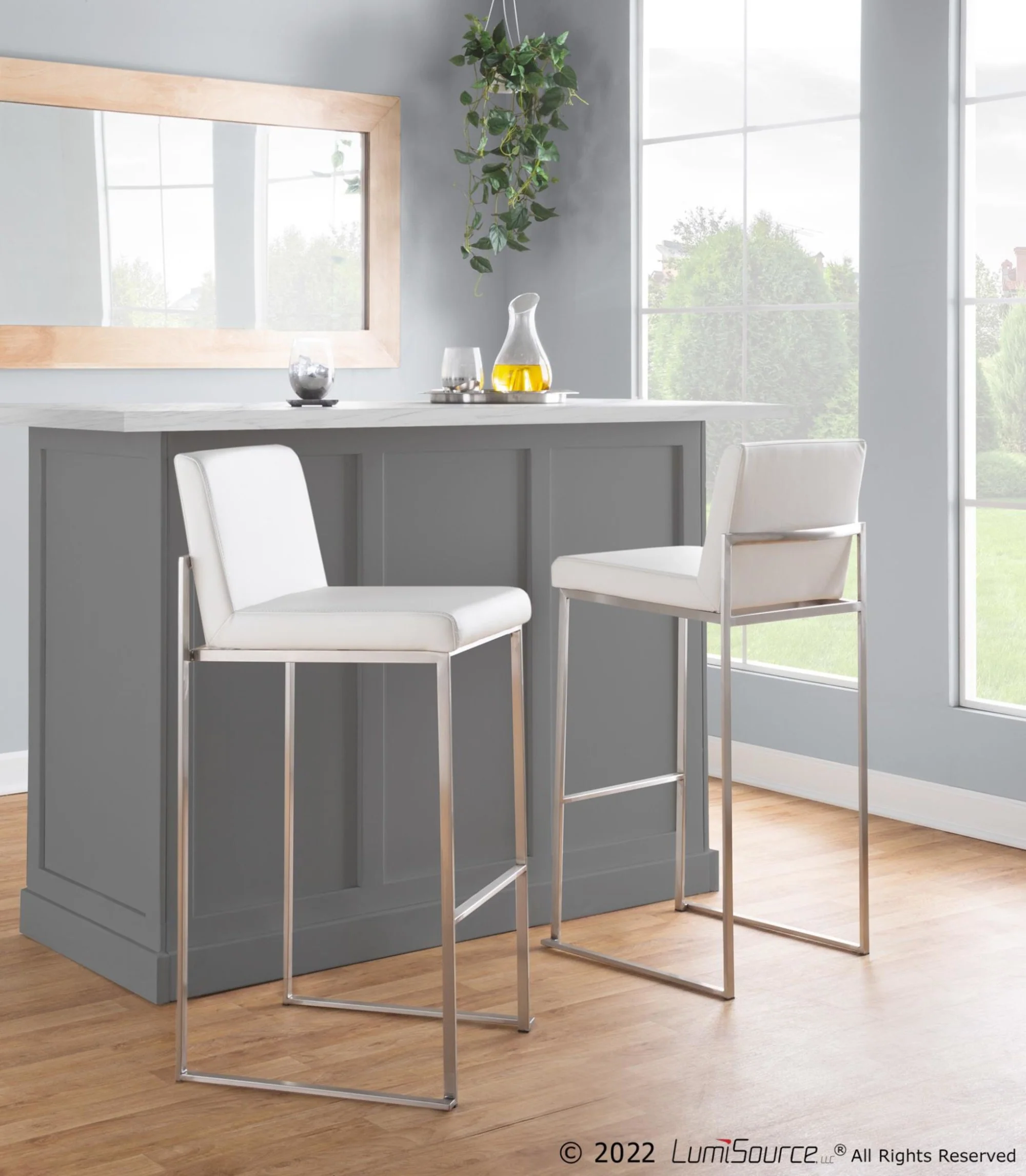 Fuji High Back 30" Fixed-Height Barstool - Set of 3 By LumiSource - B30-FUJIHBPU SSGY3 - Image 11
