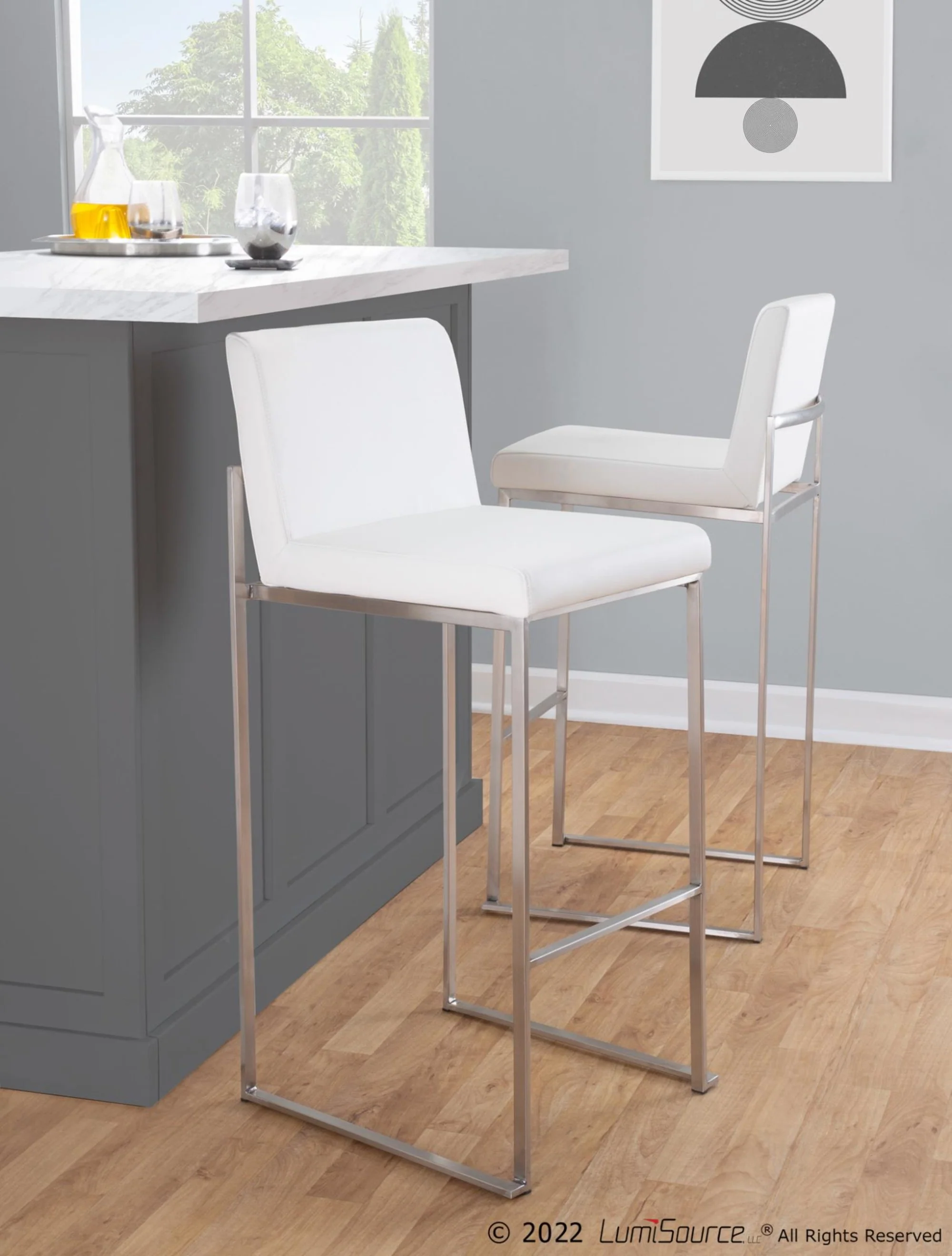 Fuji High Back 30" Fixed-Height Barstool - Set of 3 By LumiSource - B30-FUJIHBPU SSGY3 - Image 12