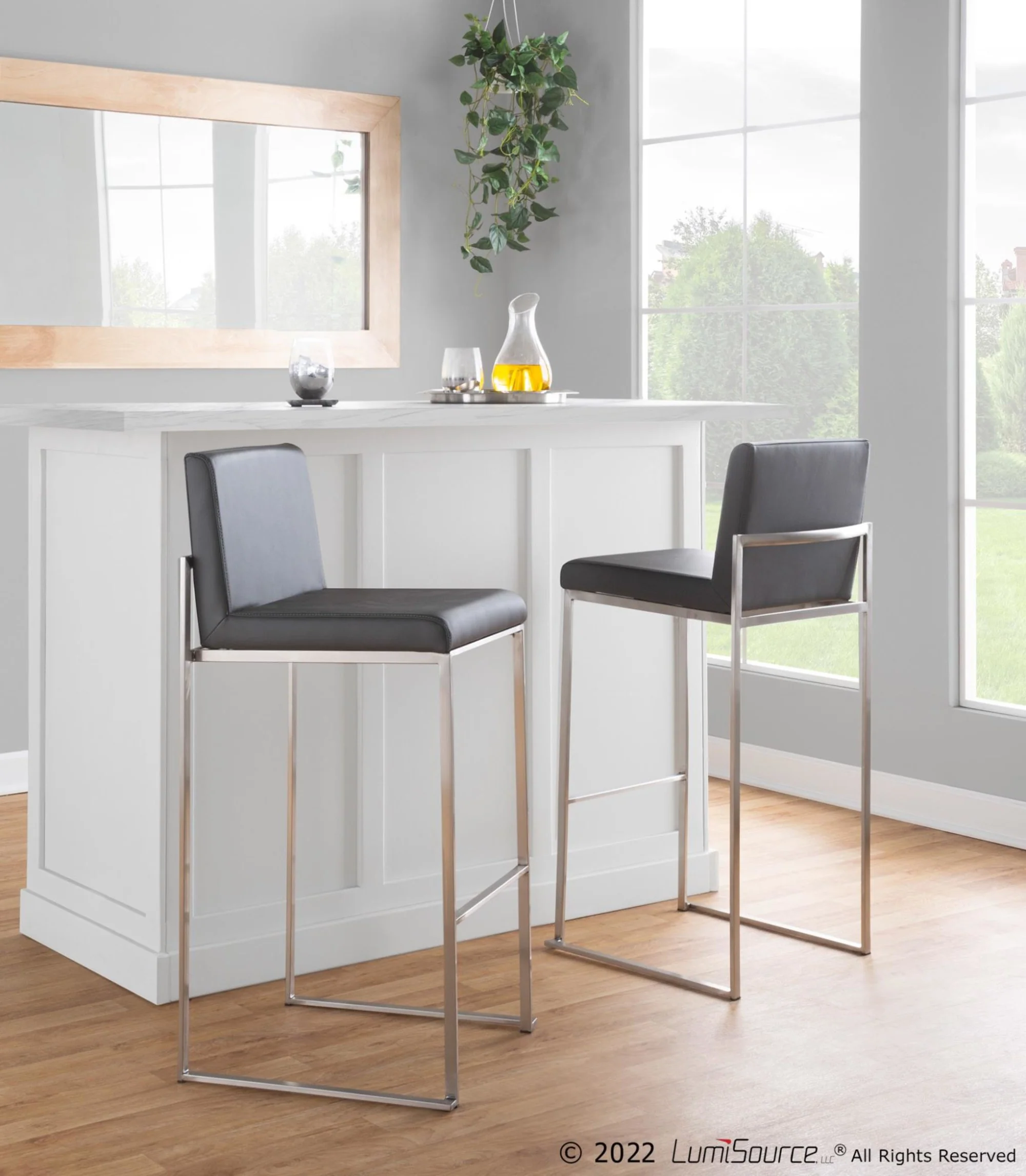 Fuji High Back 30" Fixed-Height Barstool - Set of 3 By LumiSource - B30-FUJIHBPU SSGY3 - Image 2