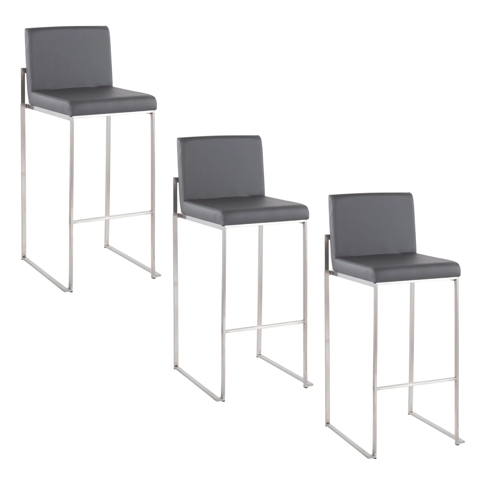 Fuji High Back 30" Fixed-Height Barstool - Set of 3 By LumiSource - B30-FUJIHBPU SSGY3 - Image 4