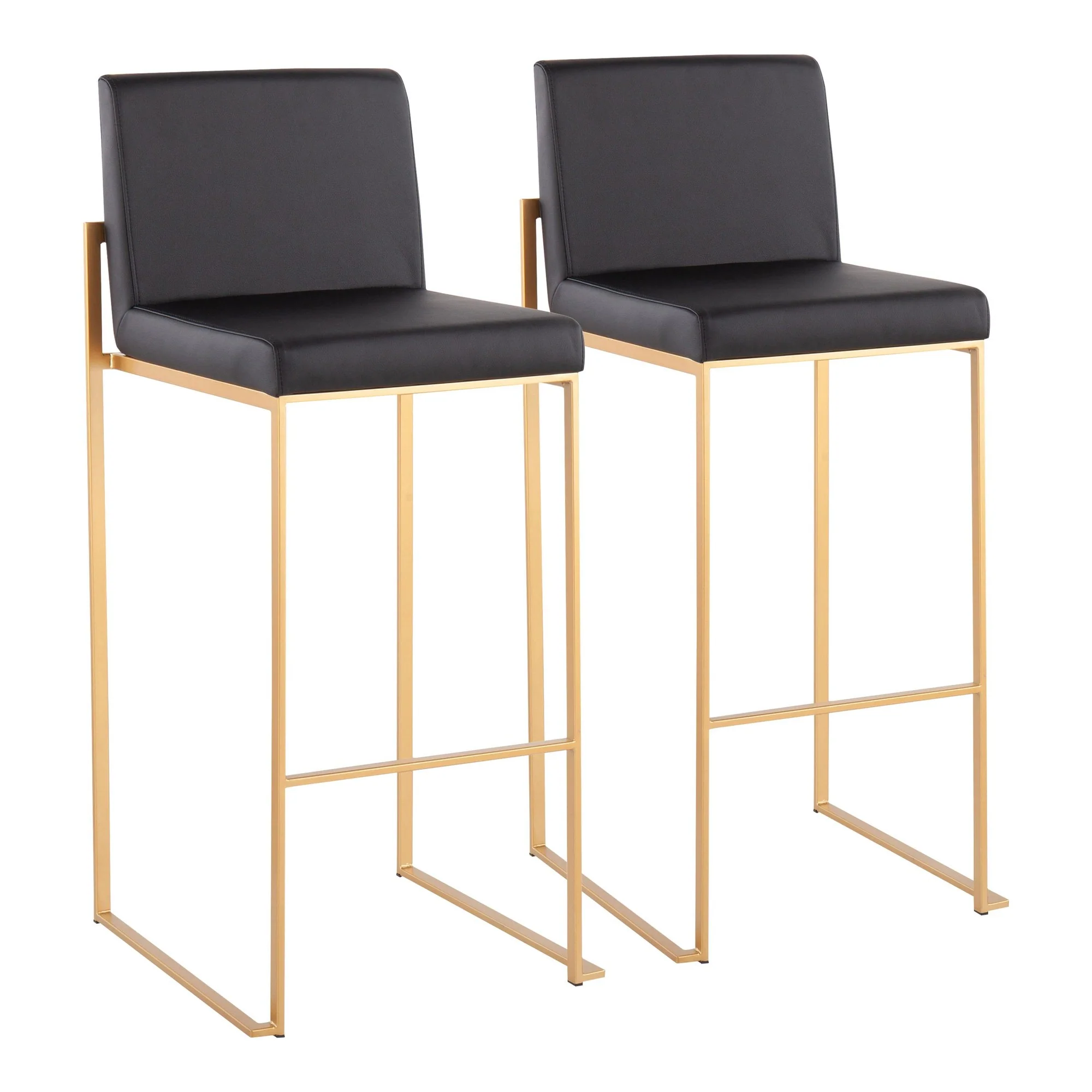 Fuji High Back Barstool - Set of 2 Gold Steel, Black PU By LumiSource - Image 2