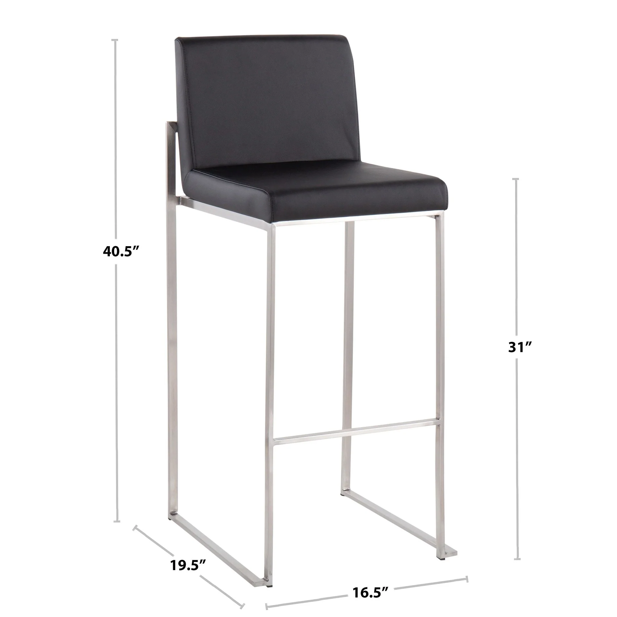 Fuji High Back Barstool - Set of 2 Gold Steel, Black PU By LumiSource - Image 23