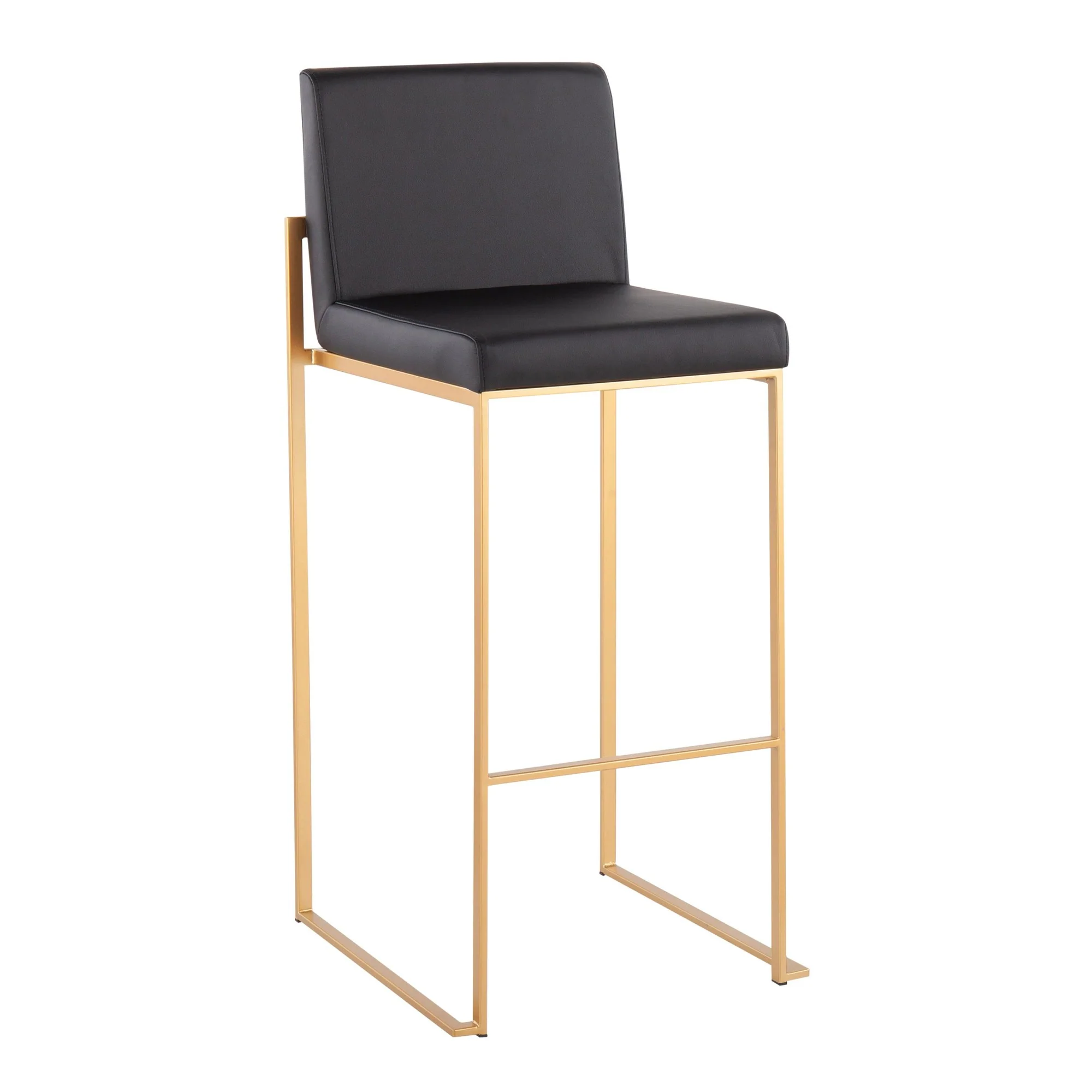 Fuji High Back Barstool - Set of 2 Gold Steel, Black PU By LumiSource - Image 3