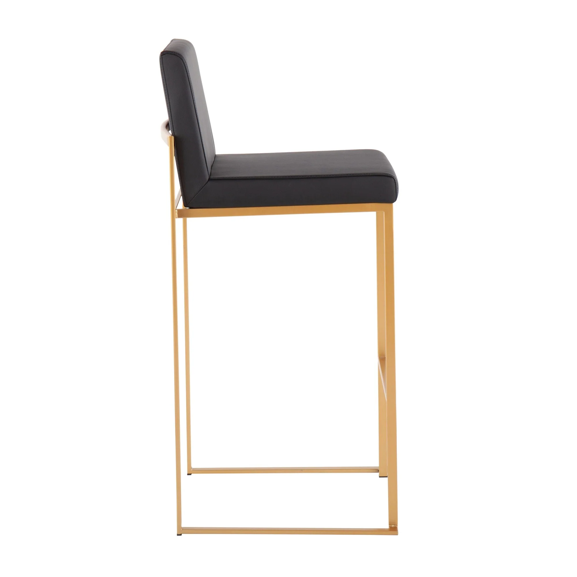 Fuji High Back Barstool - Set of 2 Gold Steel, Black PU By LumiSource - Image 4