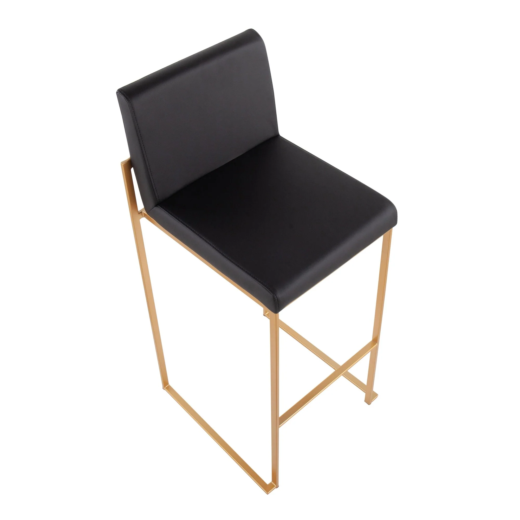 Fuji High Back Barstool - Set of 2 Gold Steel, Black PU By LumiSource - Image 8