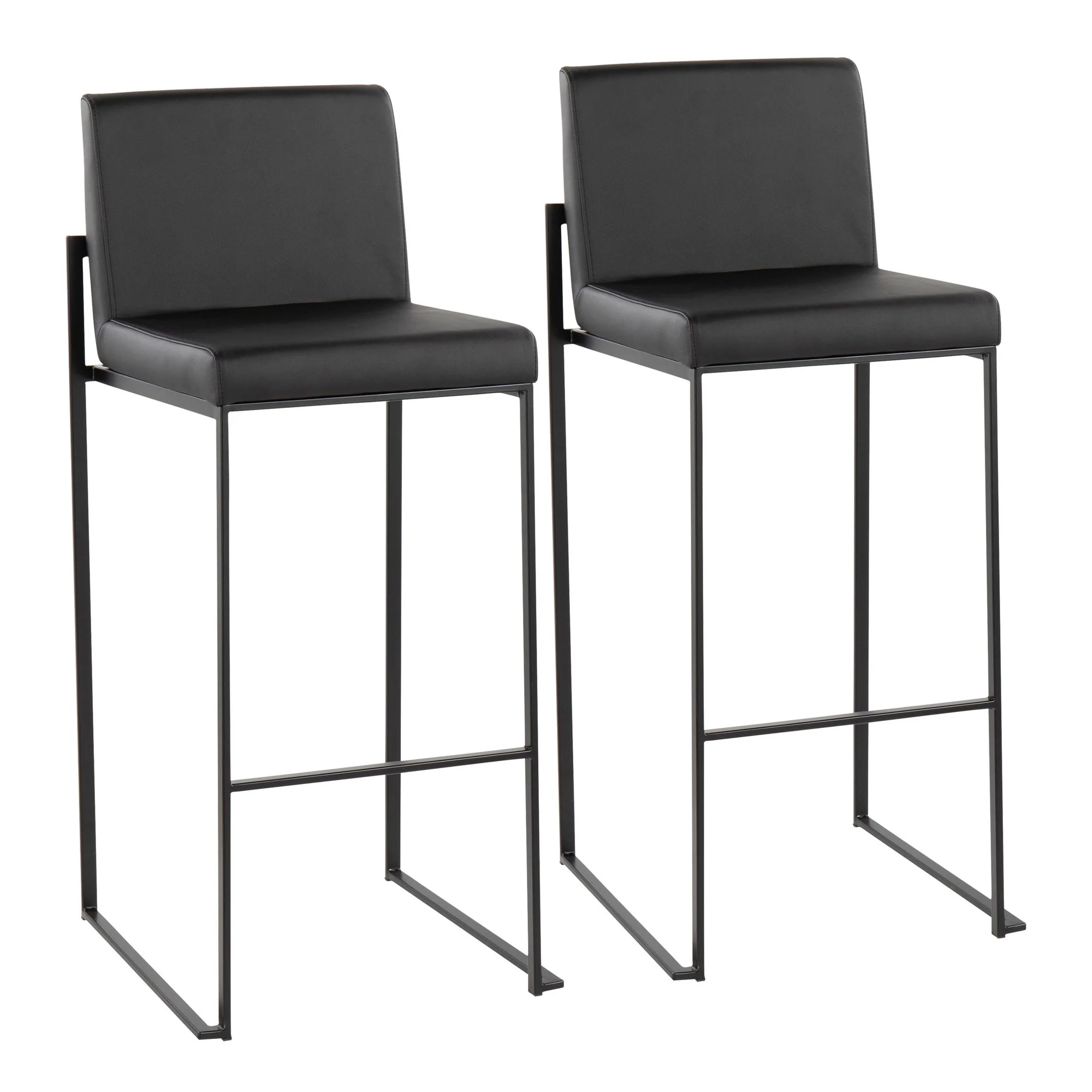 Fuji High Back Barstool - Set of 2 Gold Steel, Black PU By LumiSource - Image 9