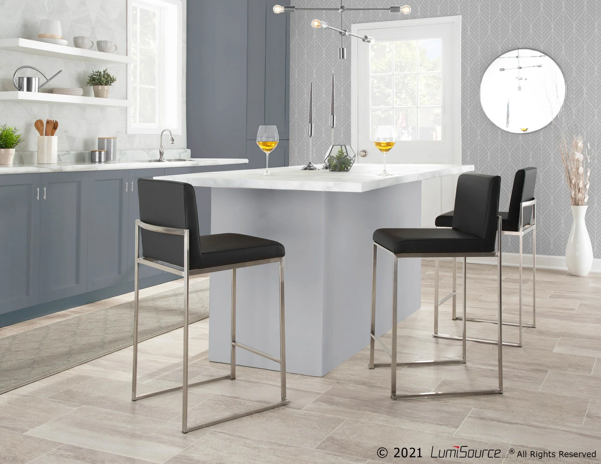 Fuji High Back Counter Stool - Set of 2 Black PU By LumiSource - Image 2