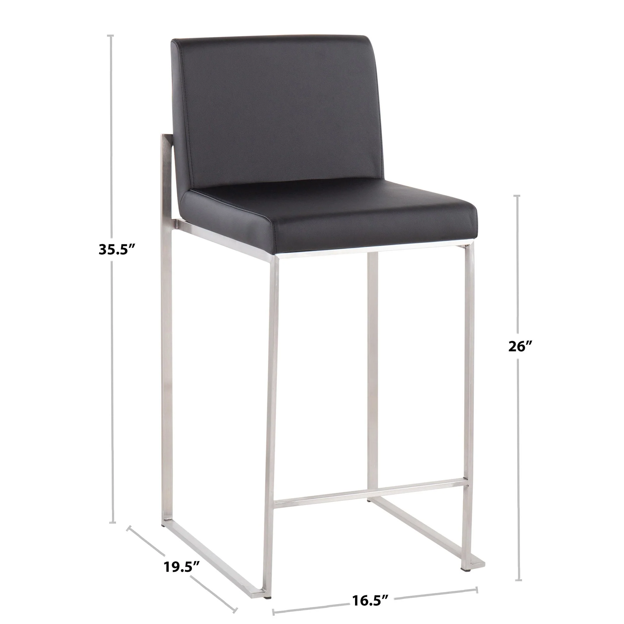 Fuji High Back Counter Stool - Set of 2 Black PU By LumiSource - Image 9