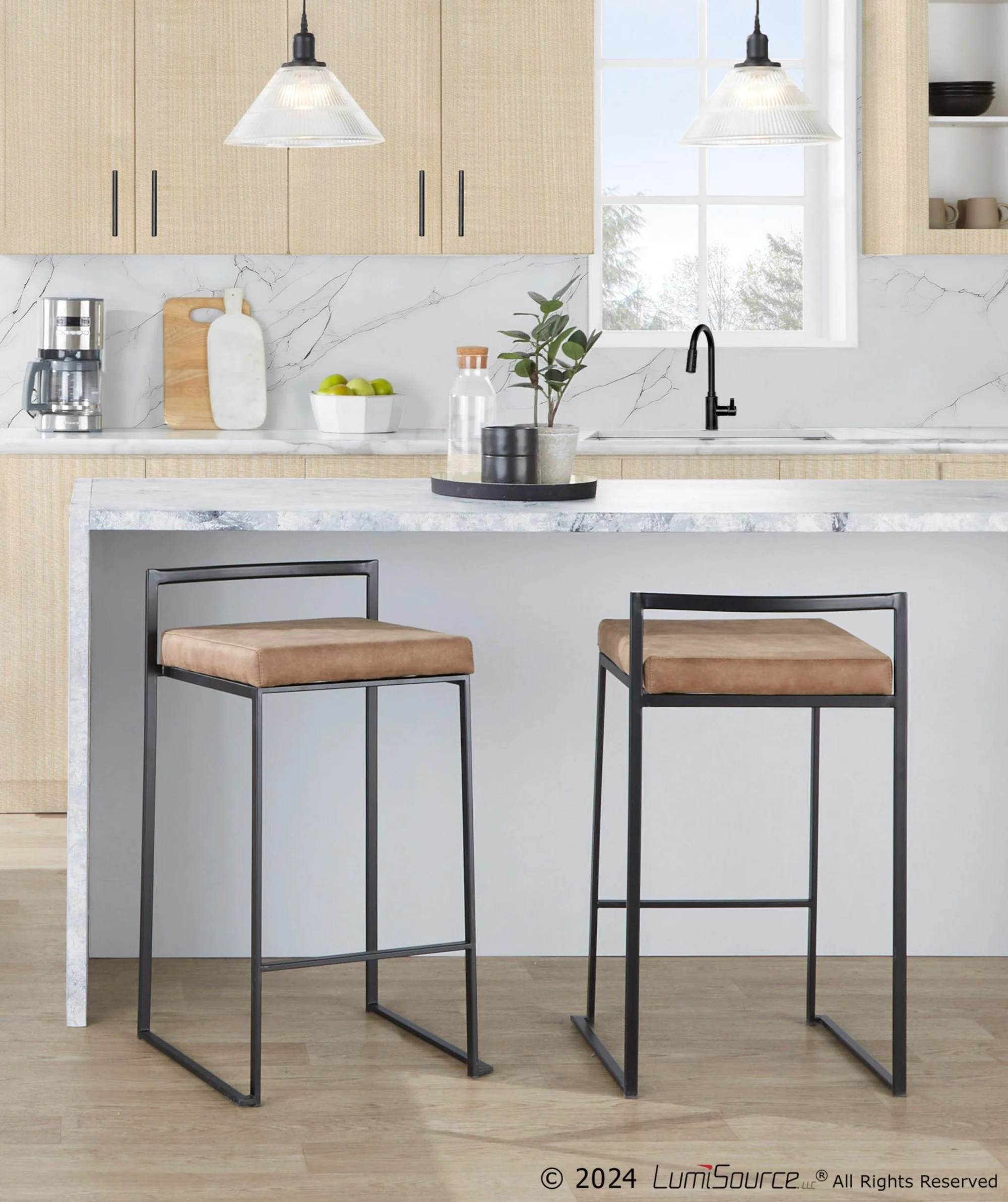 Fuji Stacker 26" Fixed-Height Counter Stool - Set of 3 By LumiSource - B26-FUJIFB BKBN3 - Image 2