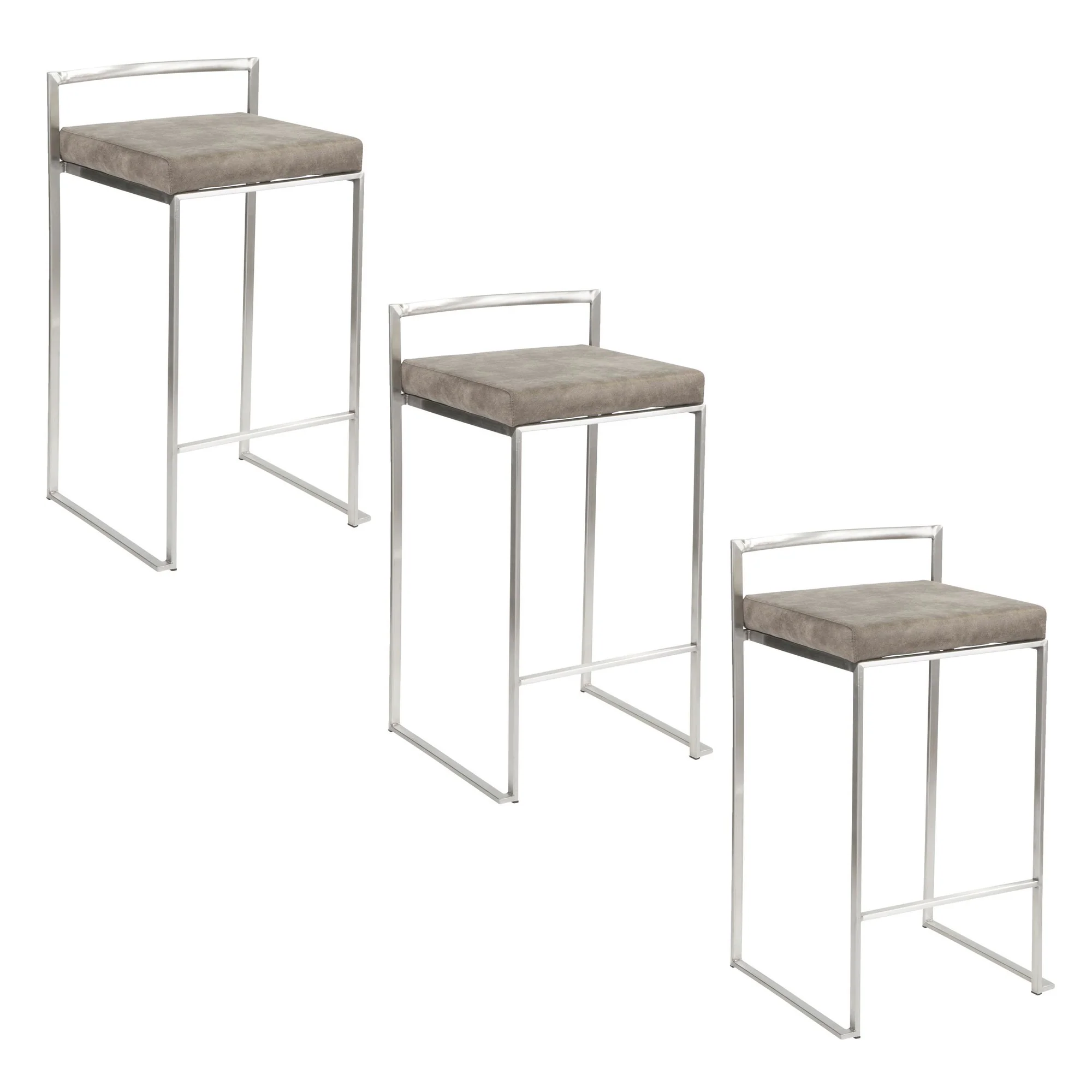 Fuji Stacker 26" Fixed-Height Counter Stool - Set of 3 By LumiSource - B26-FUJIFB SSLGY3 - Image 11