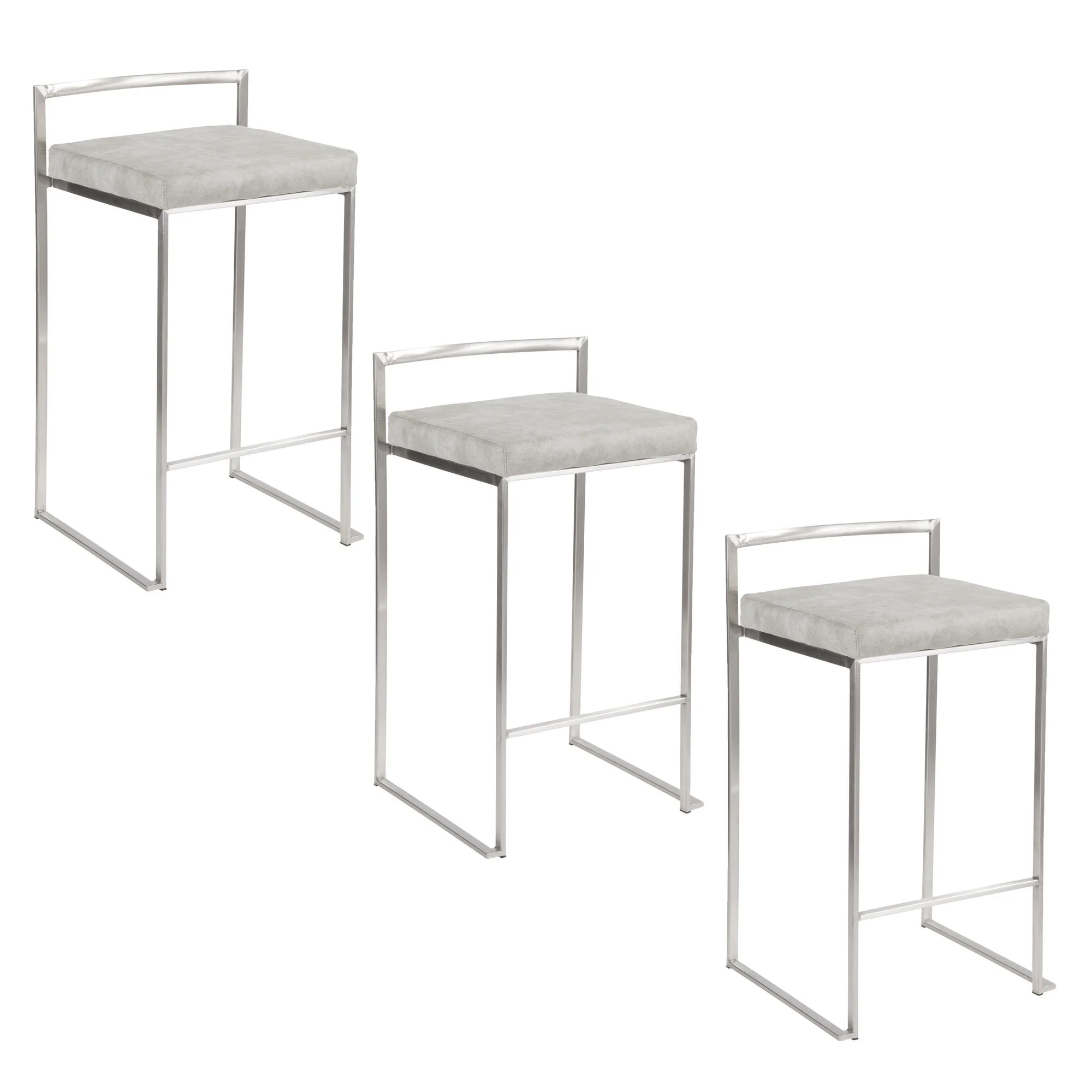 Fuji Stacker 26" Fixed-Height Counter Stool - Set of 3 By LumiSource - B26-FUJIFB SSLGY3 - Image 3