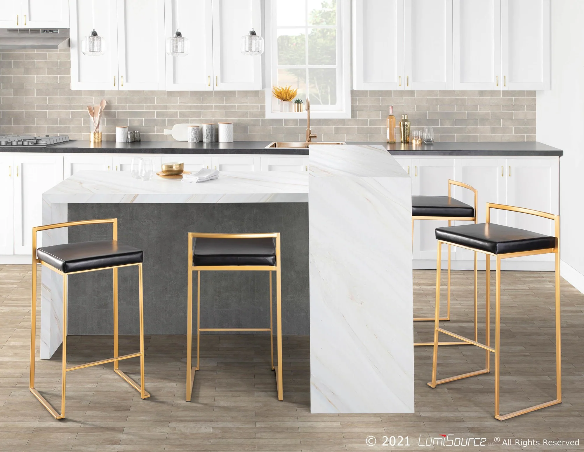 Fuji Stacker 26" Fixed-Height Counter Stool - Set of 3 By LumiSource - B26-FUJIPU AUBK3 - Image 2