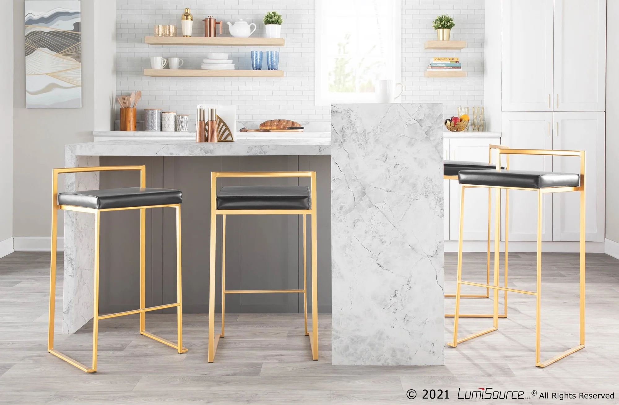 Fuji Stacker 26" Fixed-Height Counter Stool - Set of 3 By LumiSource - B26-FUJIPU AUBK3 - Image 3