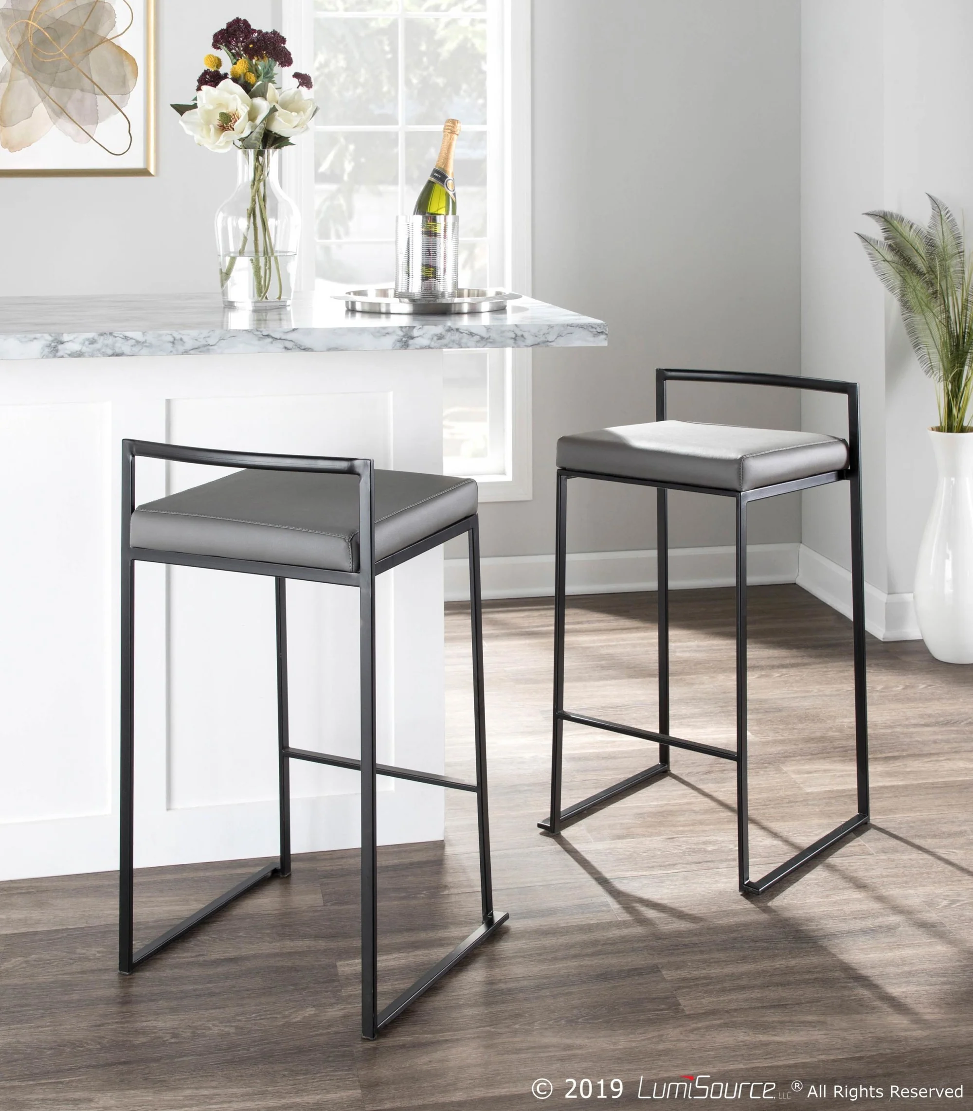 Fuji Stacker 26" Fixed-Height Counter Stool - Set of 3 By LumiSource - B26-FUJIPU BKBK3 - Image 11
