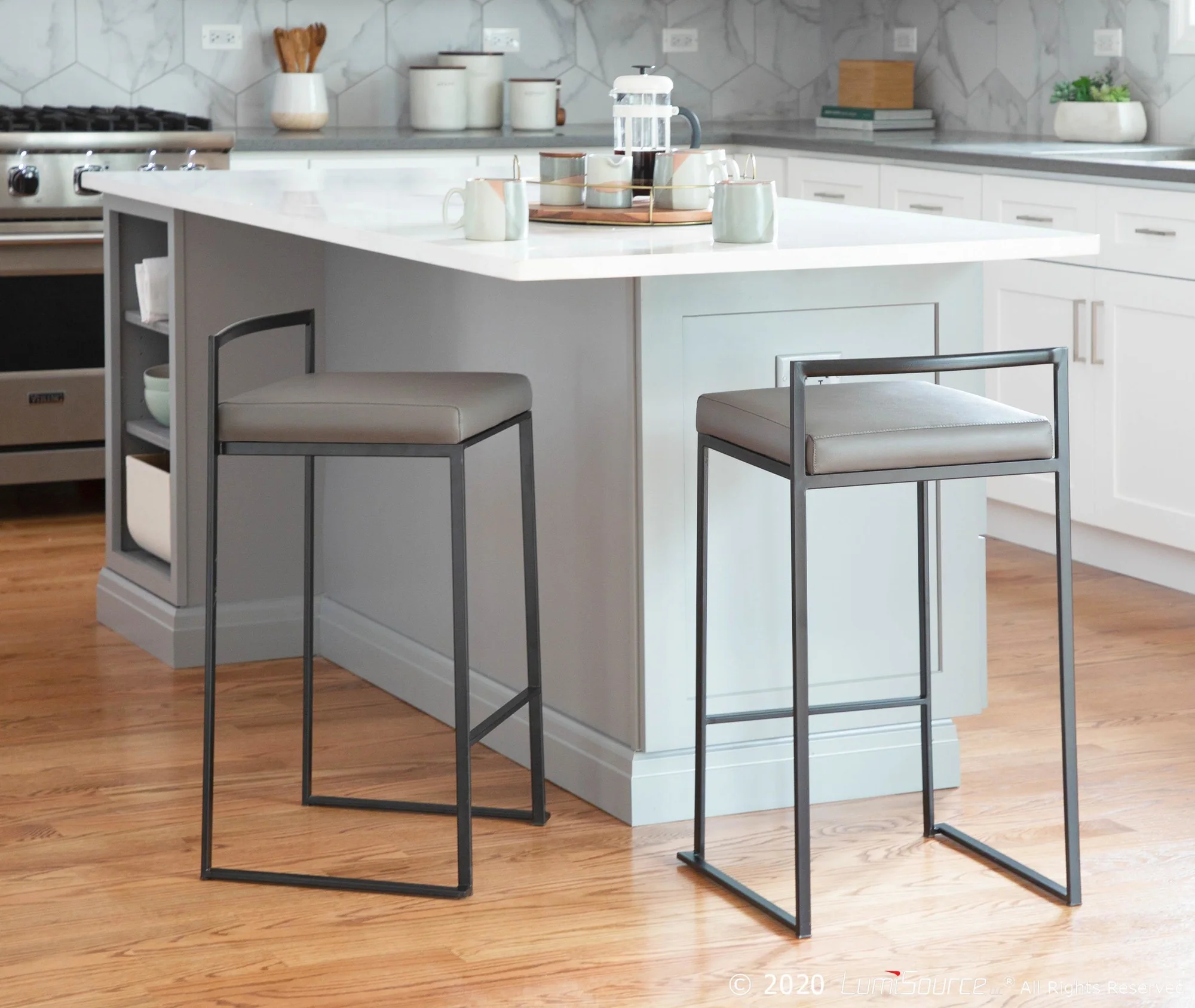 Fuji Stacker 26" Fixed-Height Counter Stool - Set of 3 By LumiSource - B26-FUJIPU BKBK3 - Image 14