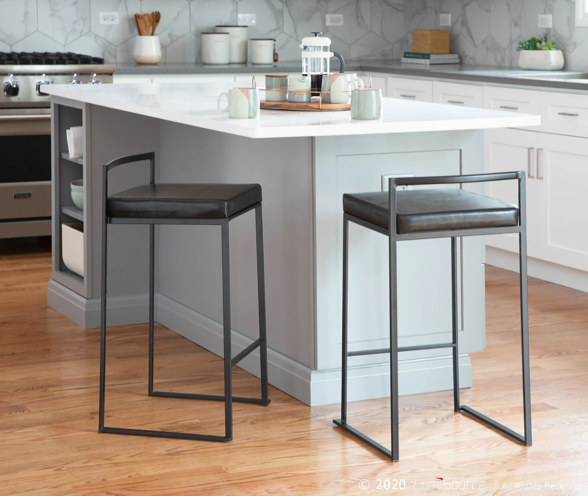 Fuji Stacker 26" Fixed-Height Counter Stool - Set of 3 By LumiSource - B26-FUJIPU BKBK3 - Image 2