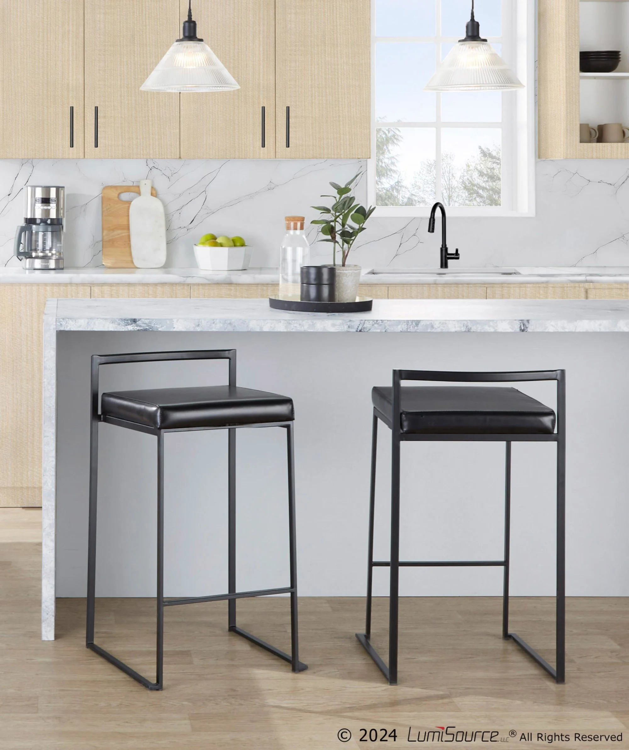 Fuji Stacker 26" Fixed-Height Counter Stool - Set of 3 By LumiSource - B26-FUJIPU BKBK3 - Image 3