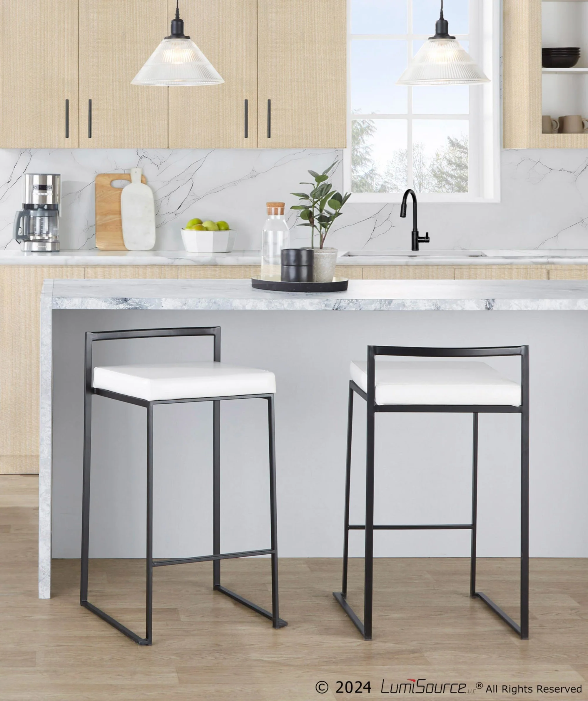 Fuji Stacker 26" Fixed-Height Counter Stool - Set of 3 By LumiSource - B26-FUJIPU BKW3 - Image 2