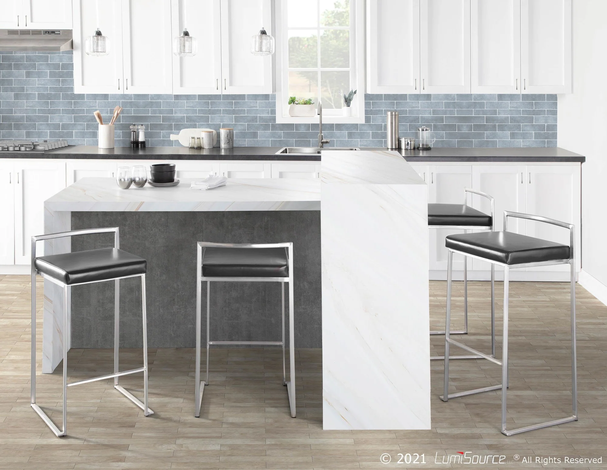 Fuji Stacker 26" Fixed-Height Counter Stool - Set of 3 By LumiSource - B26-FUJIPU SSBK3 - Image 2