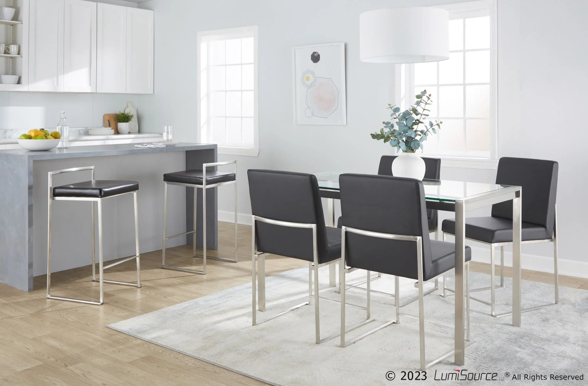 Fuji Stacker 26" Fixed-Height Counter Stool - Set of 3 By LumiSource - B26-FUJIPU SSBK3 - Image 3