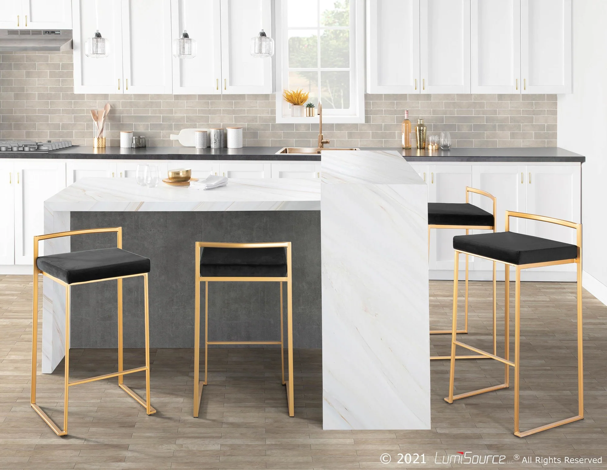 Fuji Stacker 26" Fixed-Height Counter Stool - Set of 3 By LumiSource - B26-FUJIV AUBK3 - Image 2