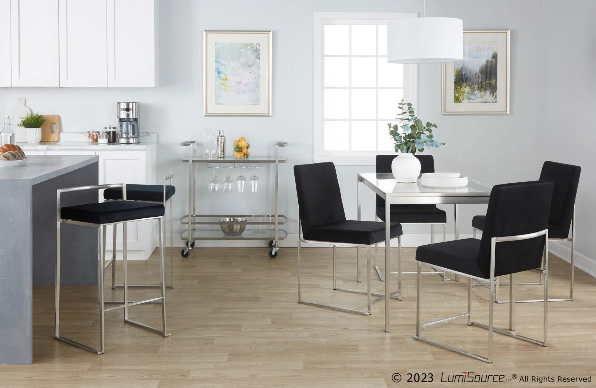 Fuji Stacker 26" Fixed-Height Counter Stool - Set of 3 By LumiSource - B26-FUJIV SSBK3 - Image 3