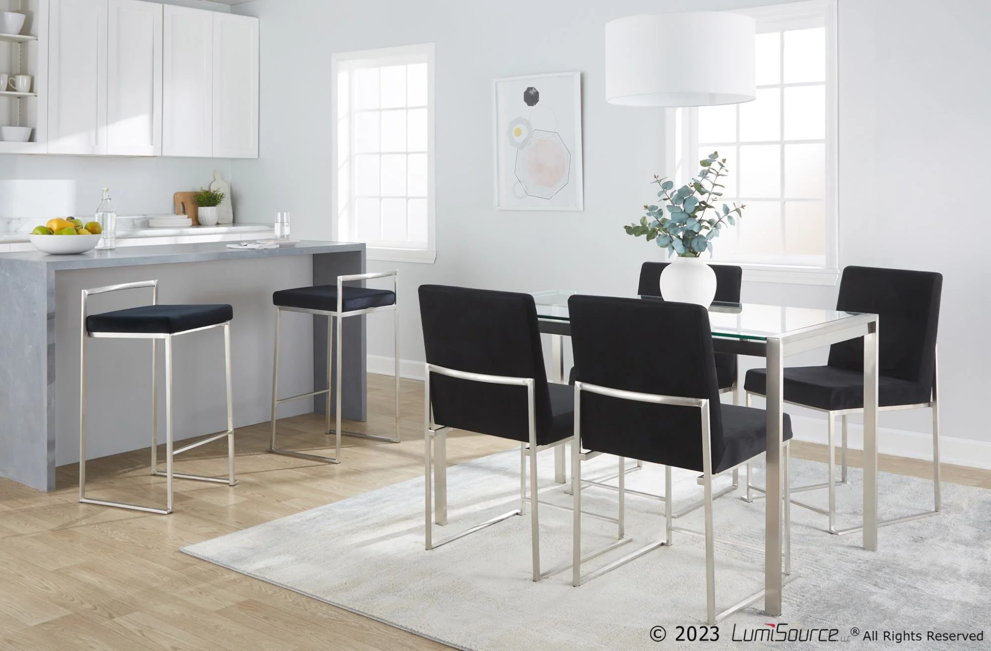 Fuji Stacker 26" Fixed-Height Counter Stool - Set of 3 By LumiSource - B26-FUJIV SSBK3 - Image 4