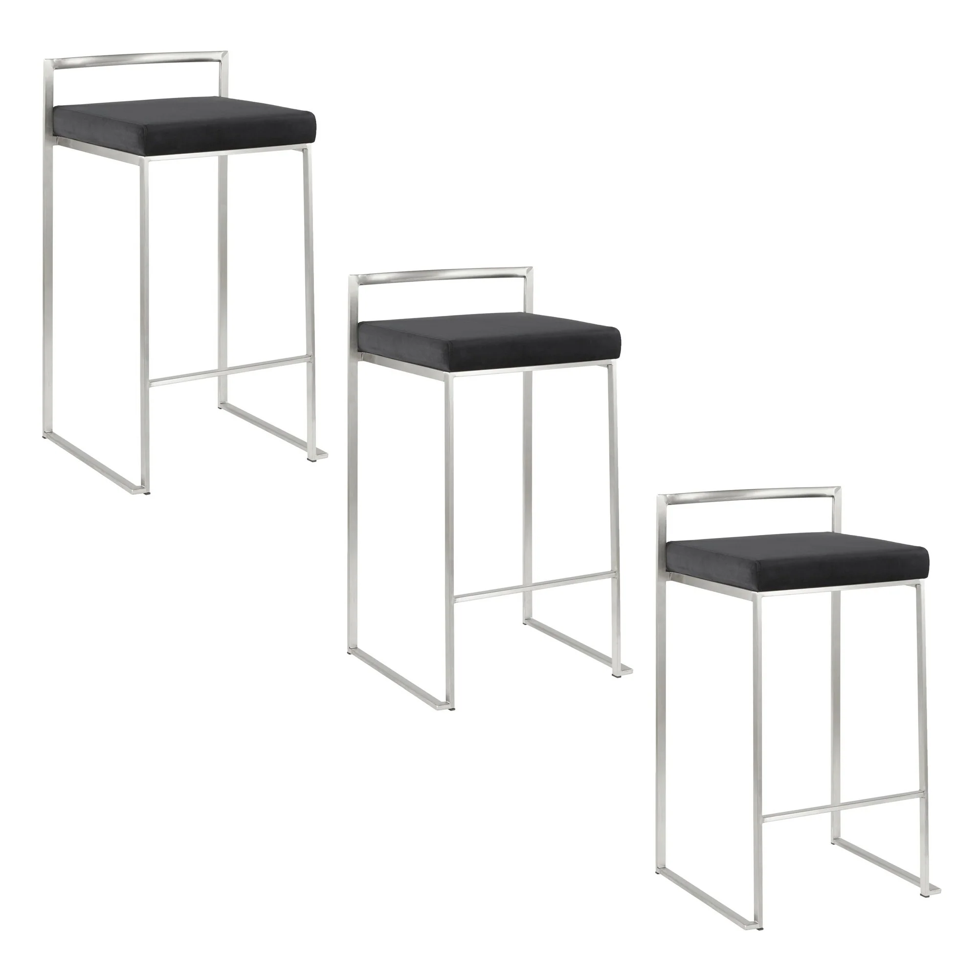Fuji Stacker 26" Fixed-Height Counter Stool - Set of 3 By LumiSource - B26-FUJIV SSBK3 - Image 5