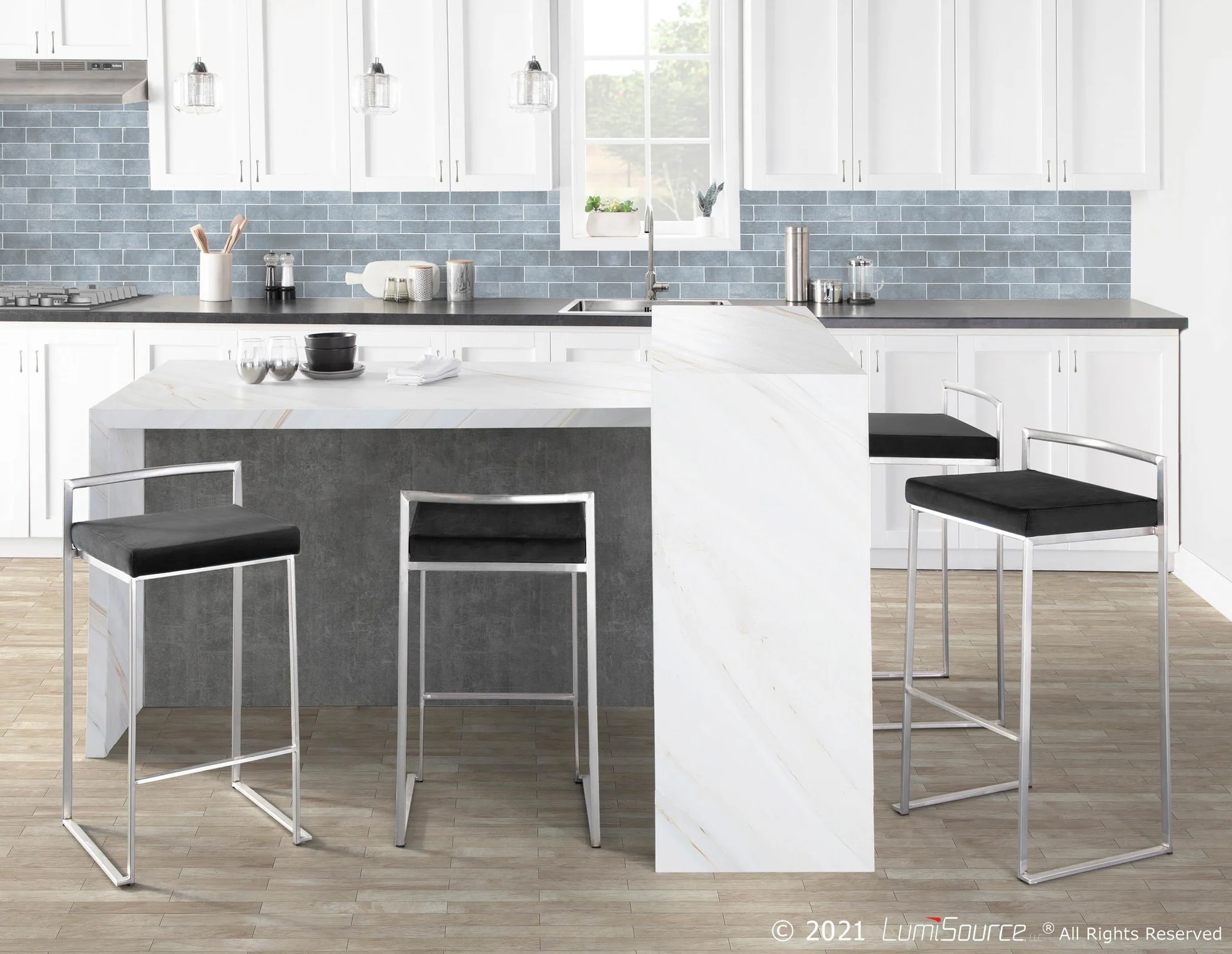 Fuji Stacker 30" Fixed-Height Barstool - Set of 3 By LumiSource - B30-FUJIPU SSBK3 - Image 2