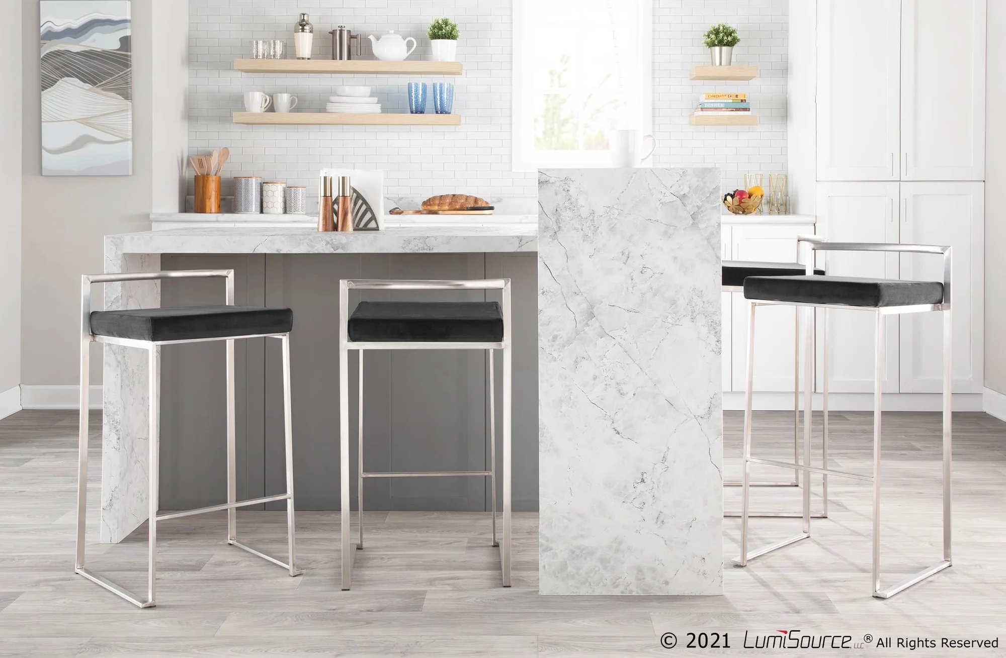 Fuji Stacker 30" Fixed-Height Barstool - Set of 3 By LumiSource - B30-FUJIPU SSBK3 - Image 3