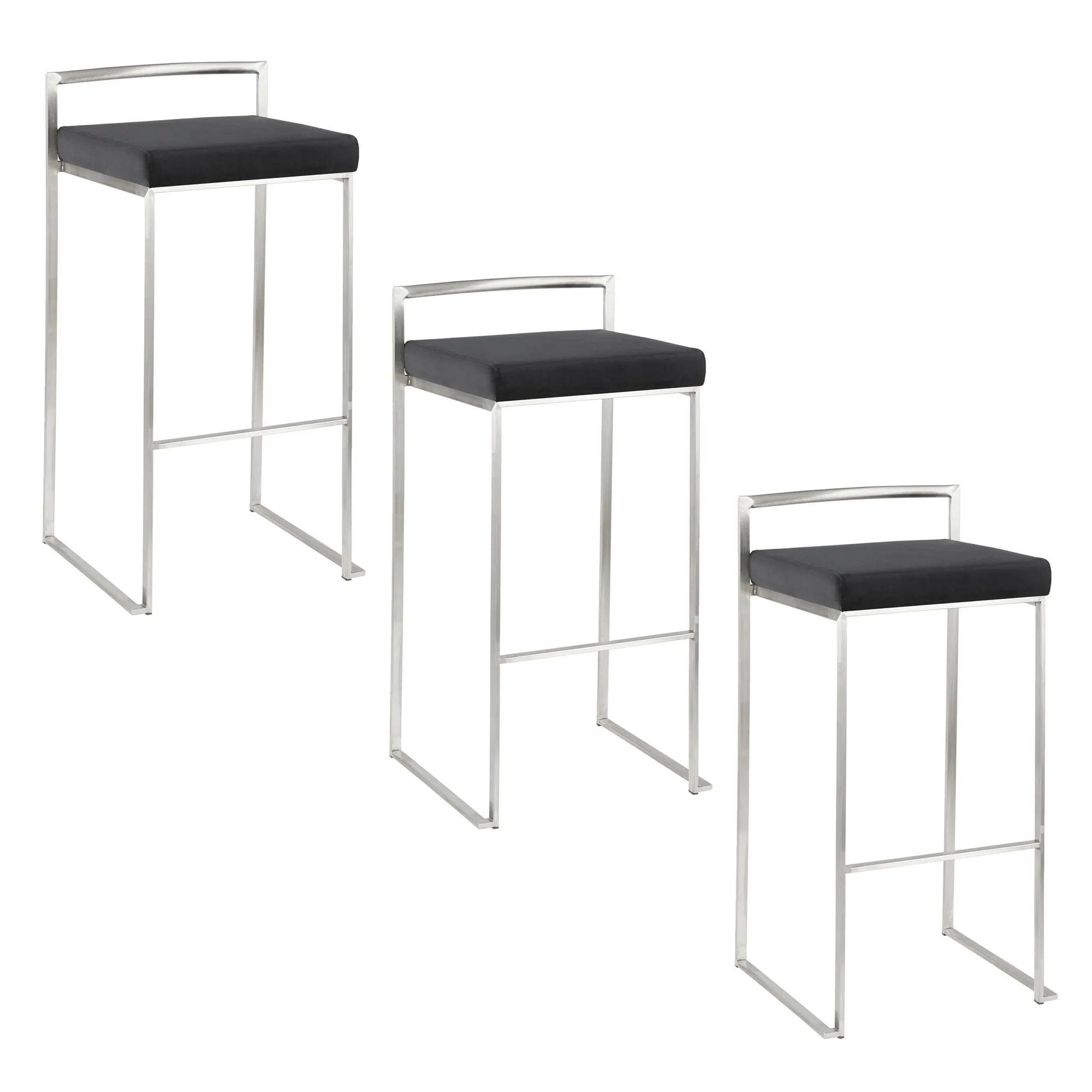 Fuji Stacker 30" Fixed-Height Barstool - Set of 3 By LumiSource - B30-FUJIPU SSBK3 - Image 4