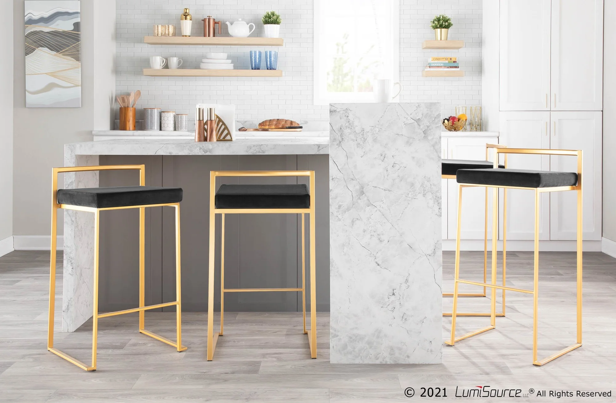Fuji Stacker 30" Fixed-Height Barstool - Set of 3 By LumiSource - B30-FUJIV AUBK3 - Image 2